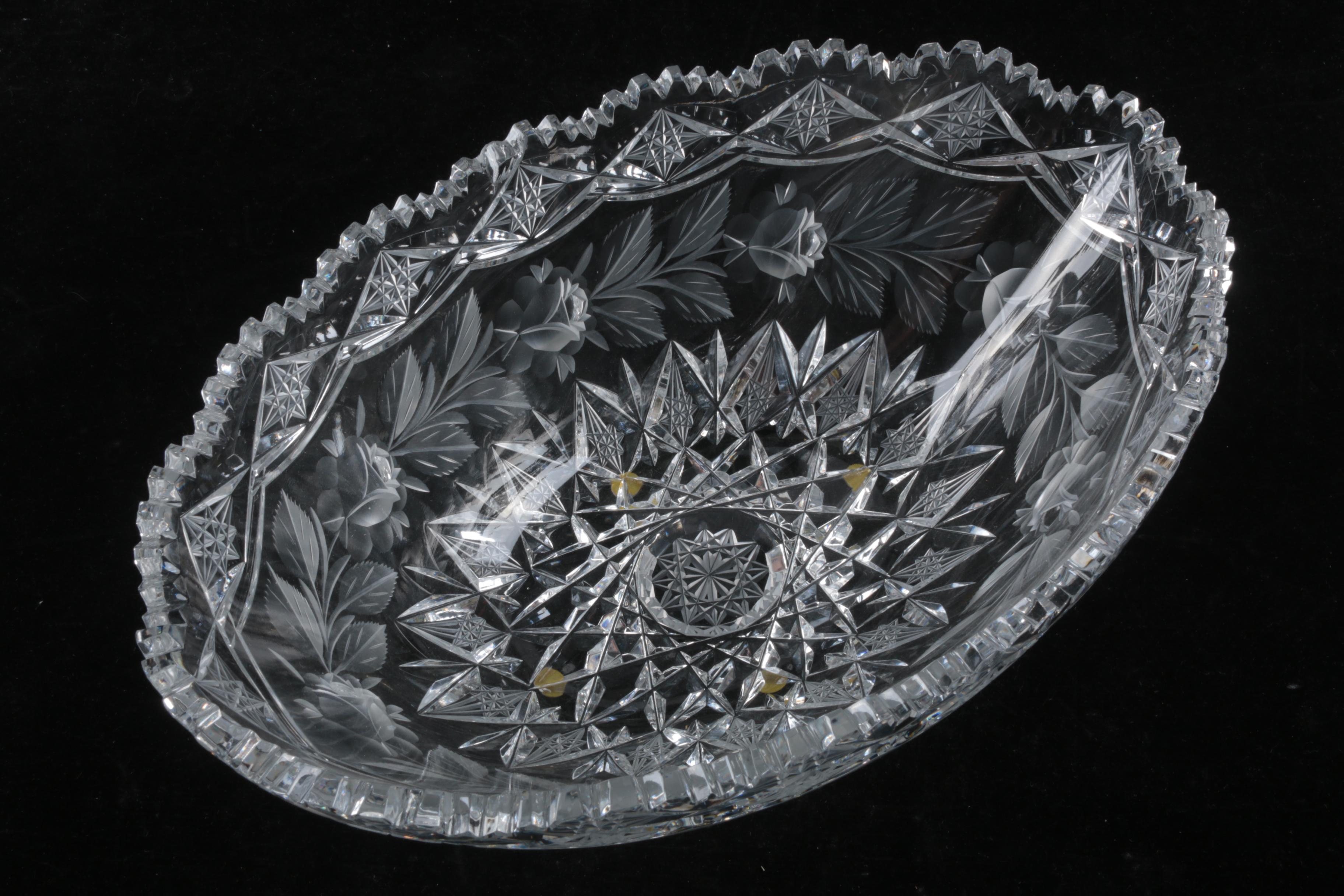 Vintage Cut Glass Bowl with Frosted Flowers