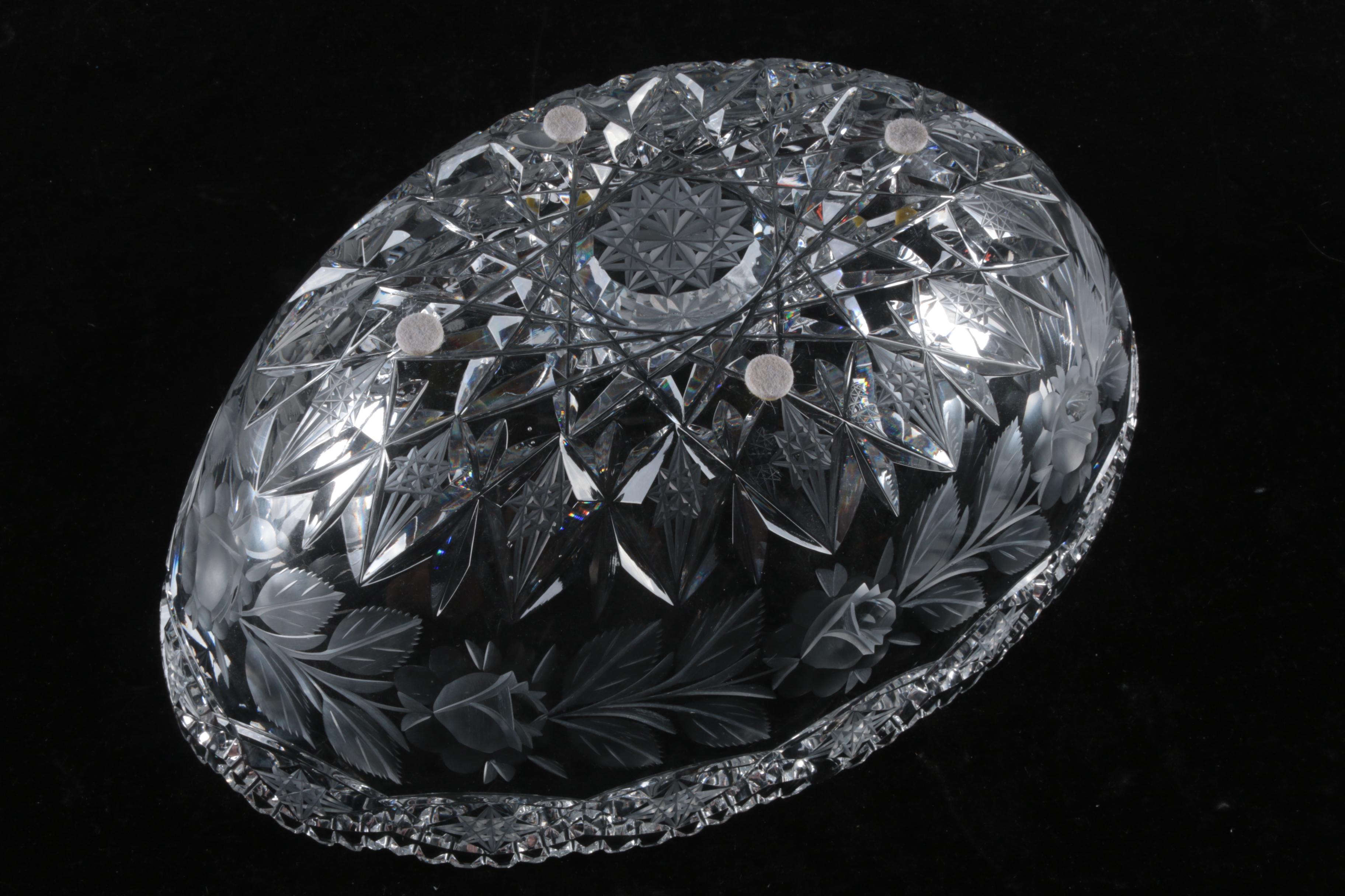 Vintage Cut Glass Bowl with Frosted Flowers