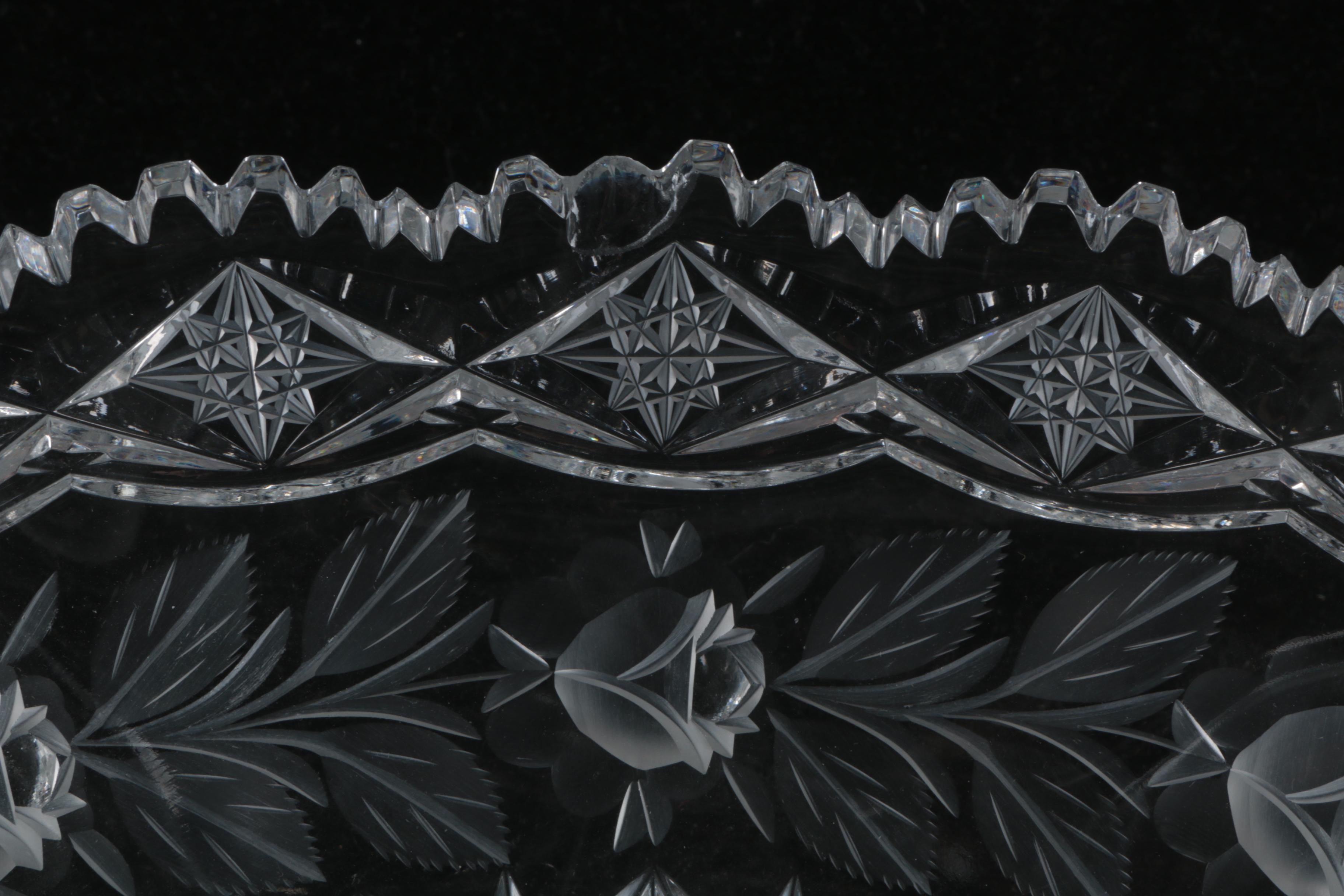 Vintage Cut Glass Bowl with Frosted Flowers