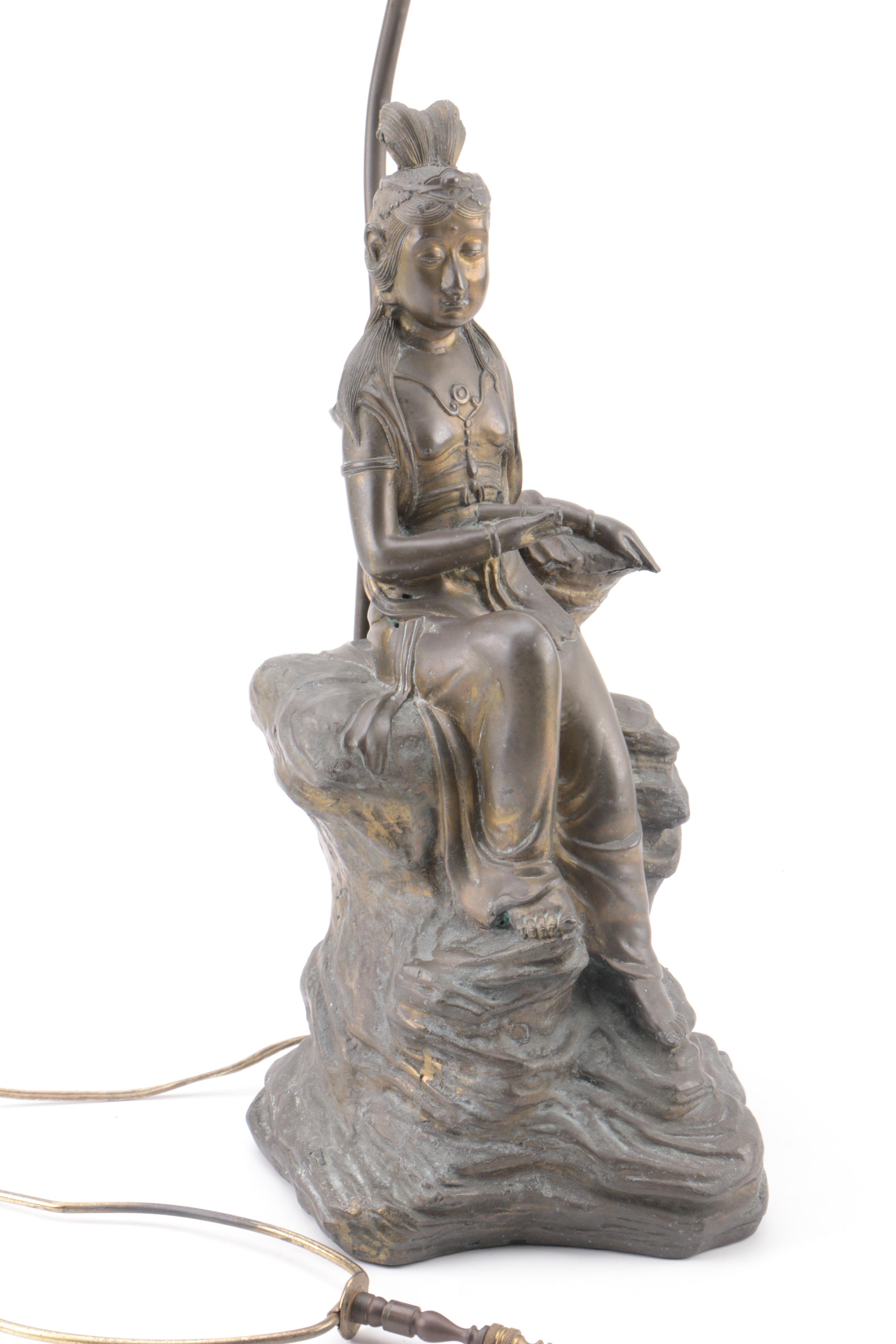 Chinese Brass Figure Lamp