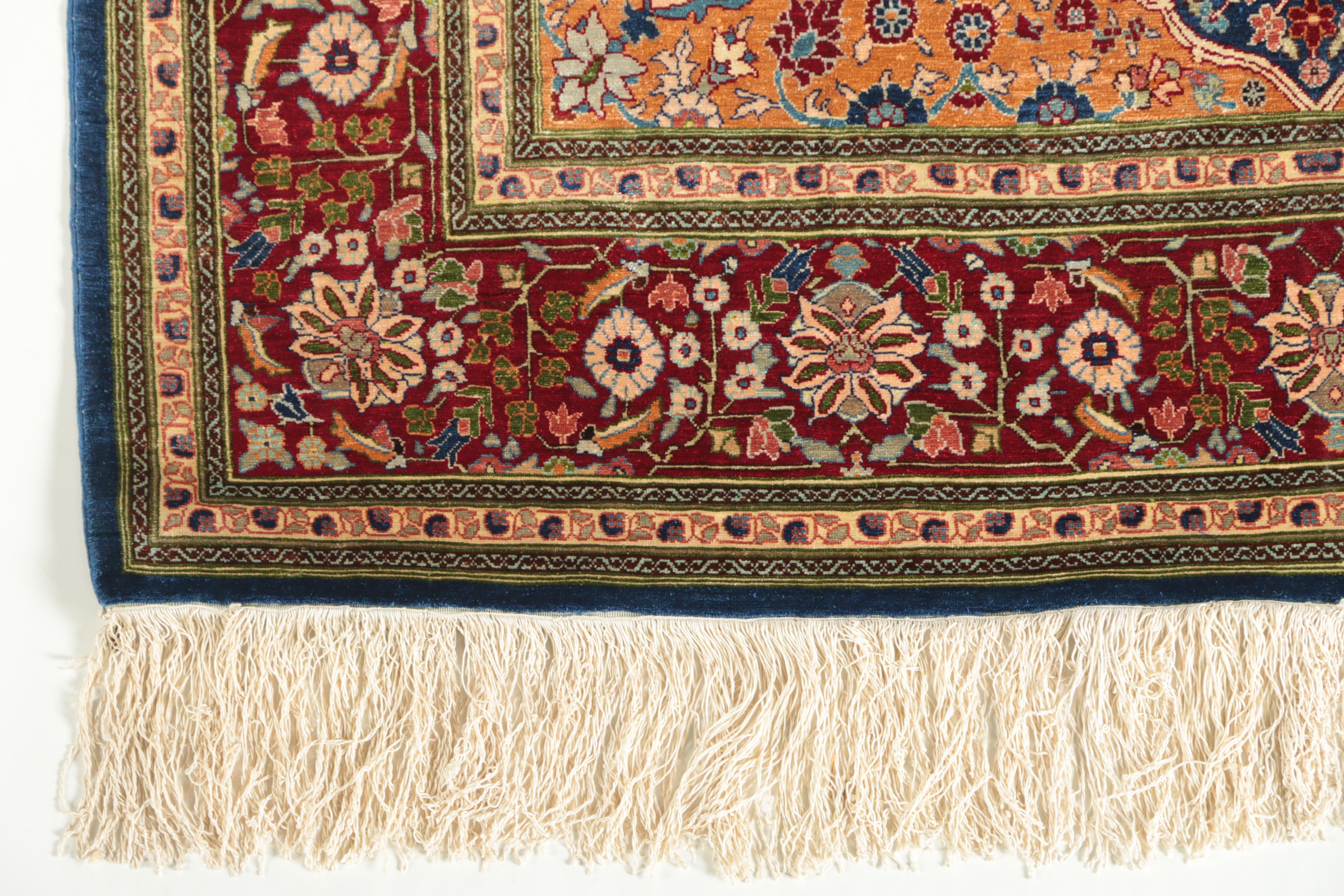 Finely Hand-Knotted Inscribed Turkish Hereke Silk Accent Rug by Golriz Carpets