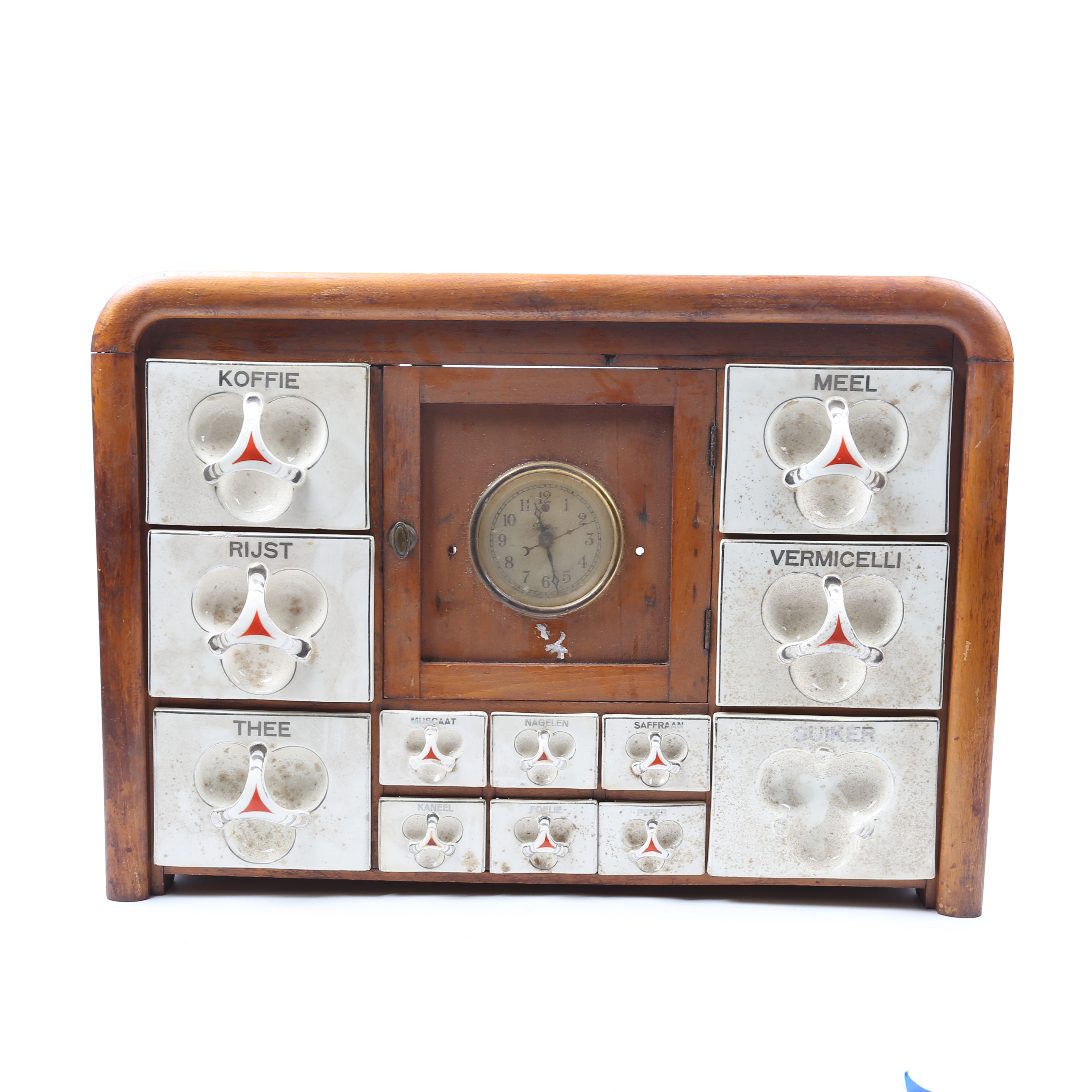 Vintage Converted Dutch Pantry Spice Cabinet with Telechron Clock