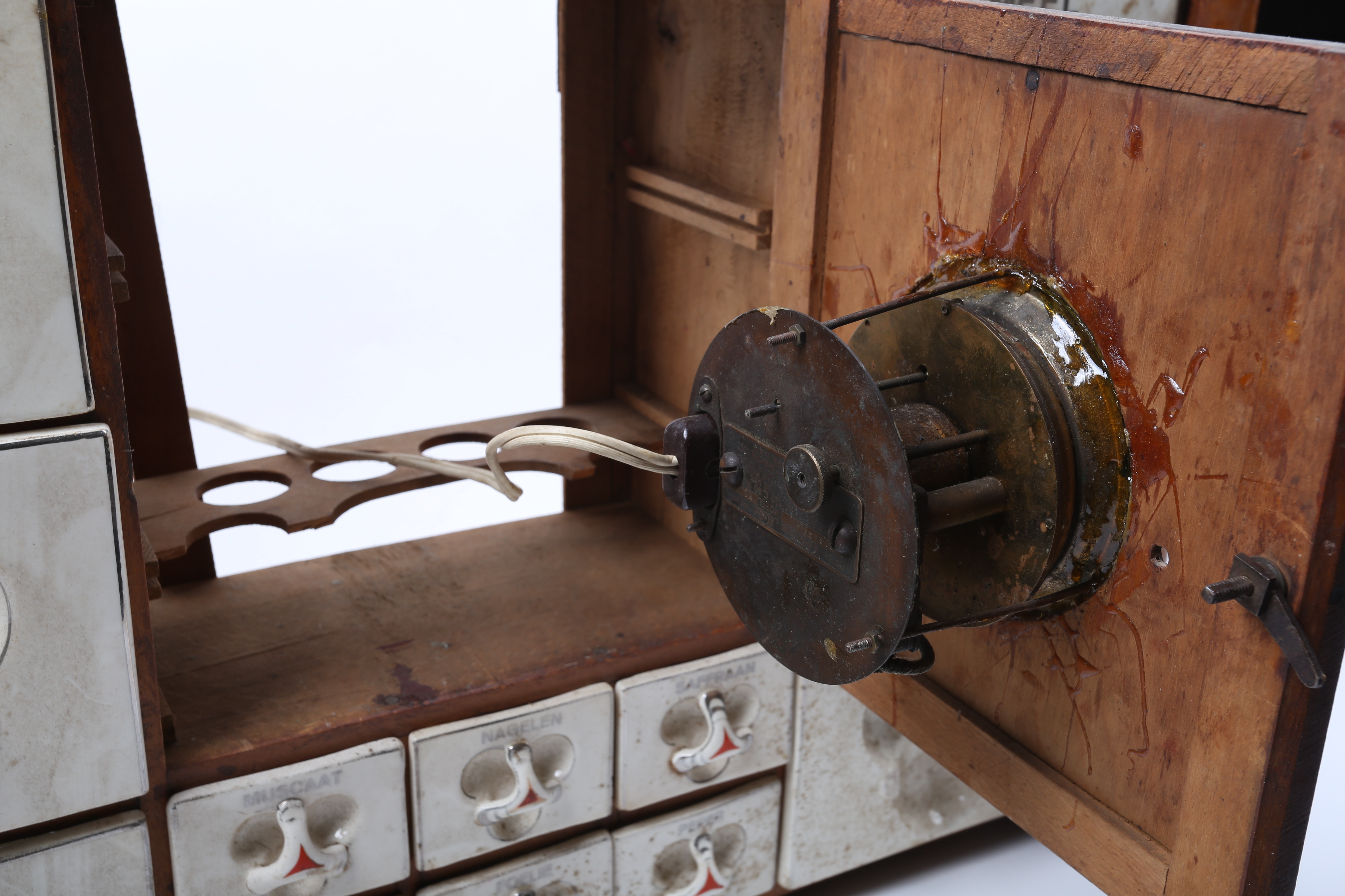 Vintage Converted Dutch Pantry Spice Cabinet with Telechron Clock
