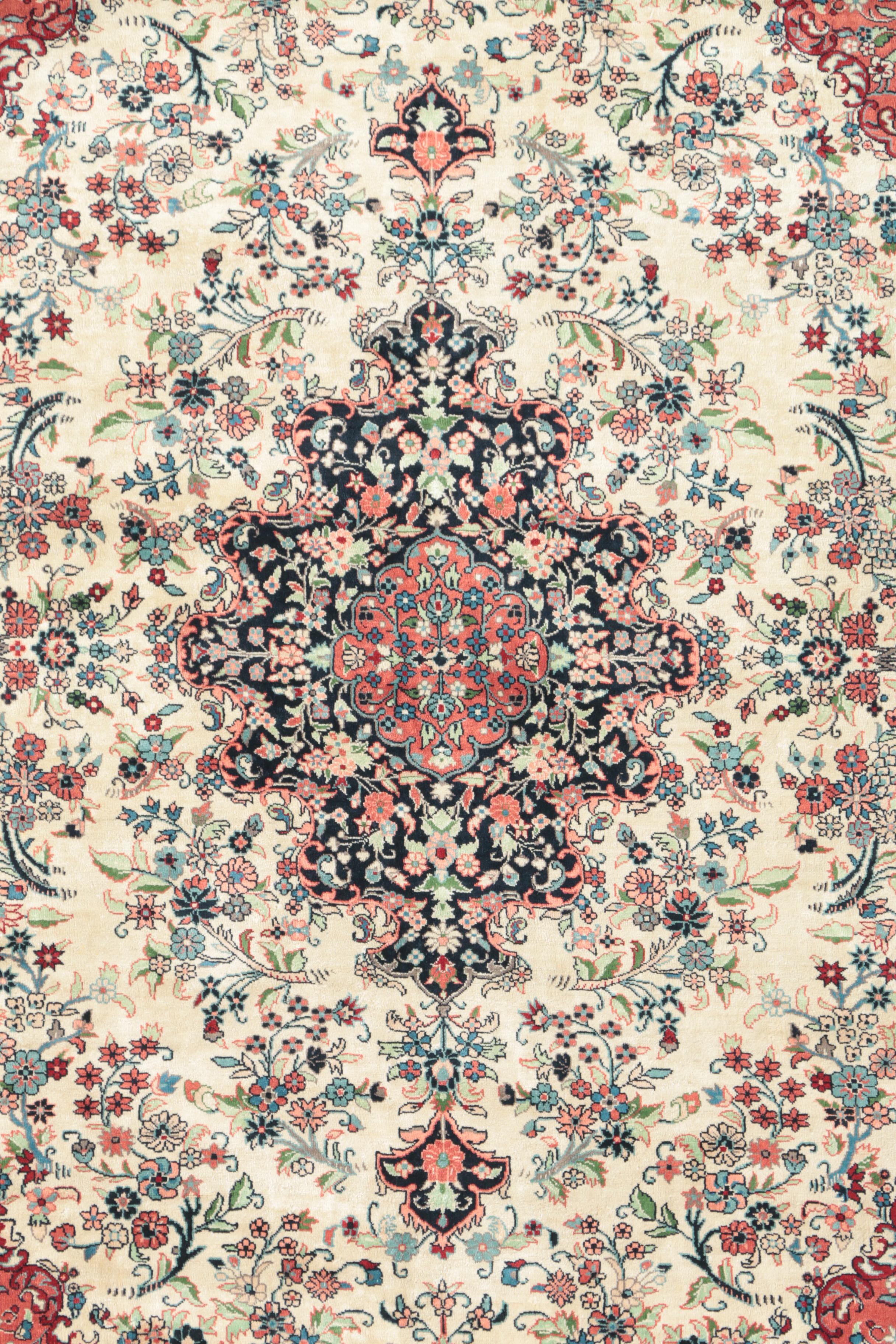 Hand-Knotted Persian Kashan Silk Accent Rug