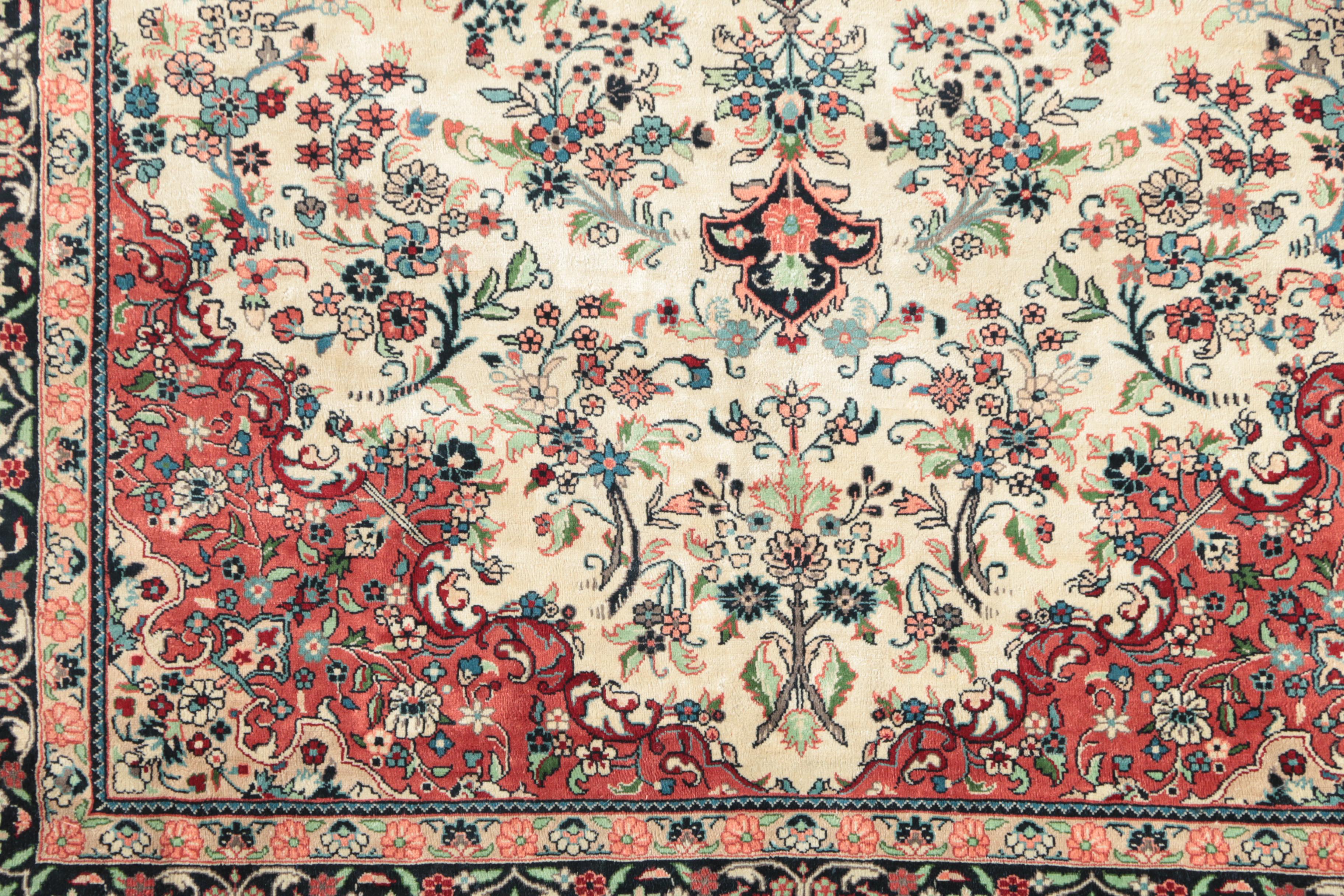 Hand-Knotted Persian Kashan Silk Accent Rug
