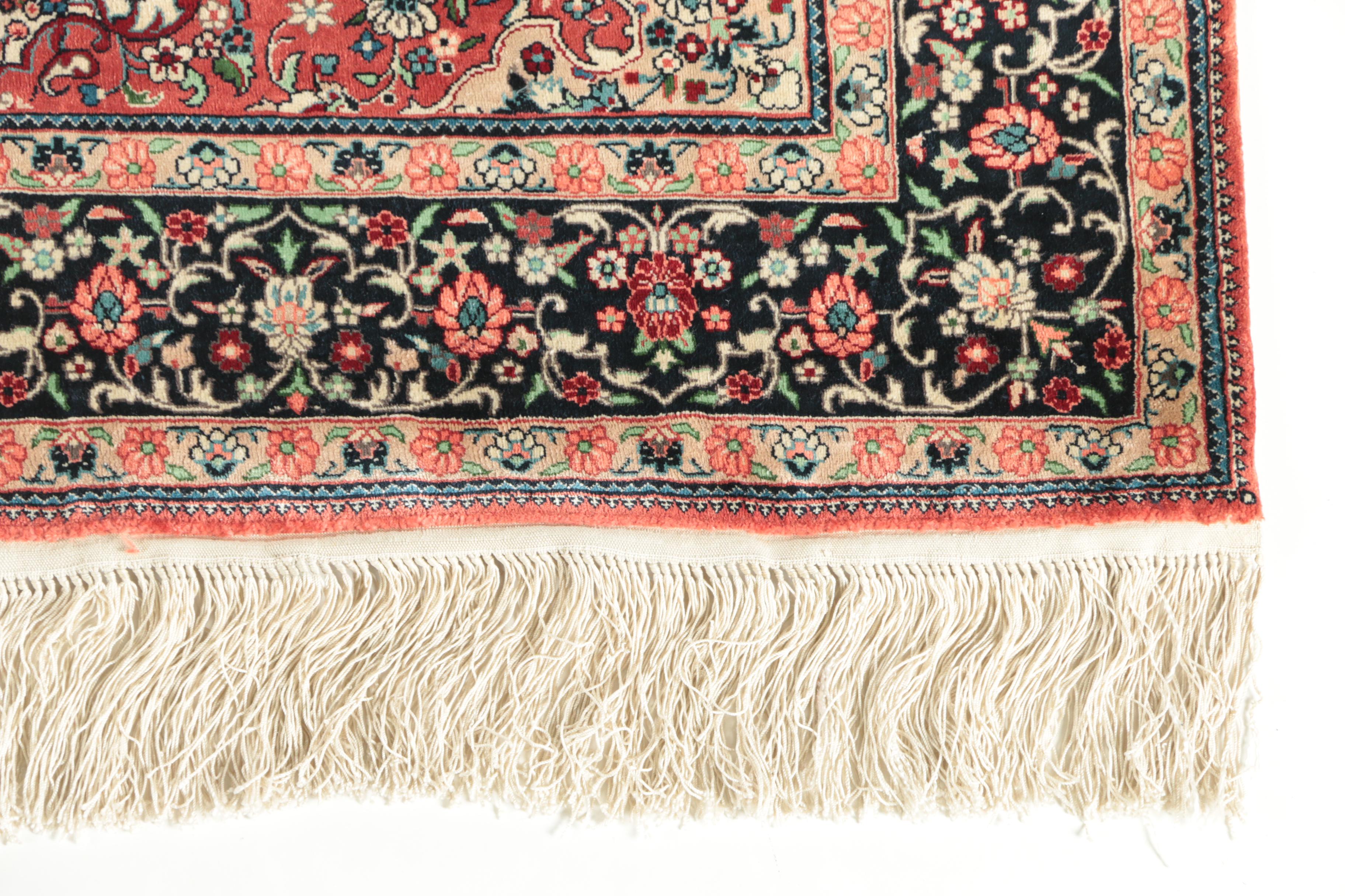 Hand-Knotted Persian Kashan Silk Accent Rug