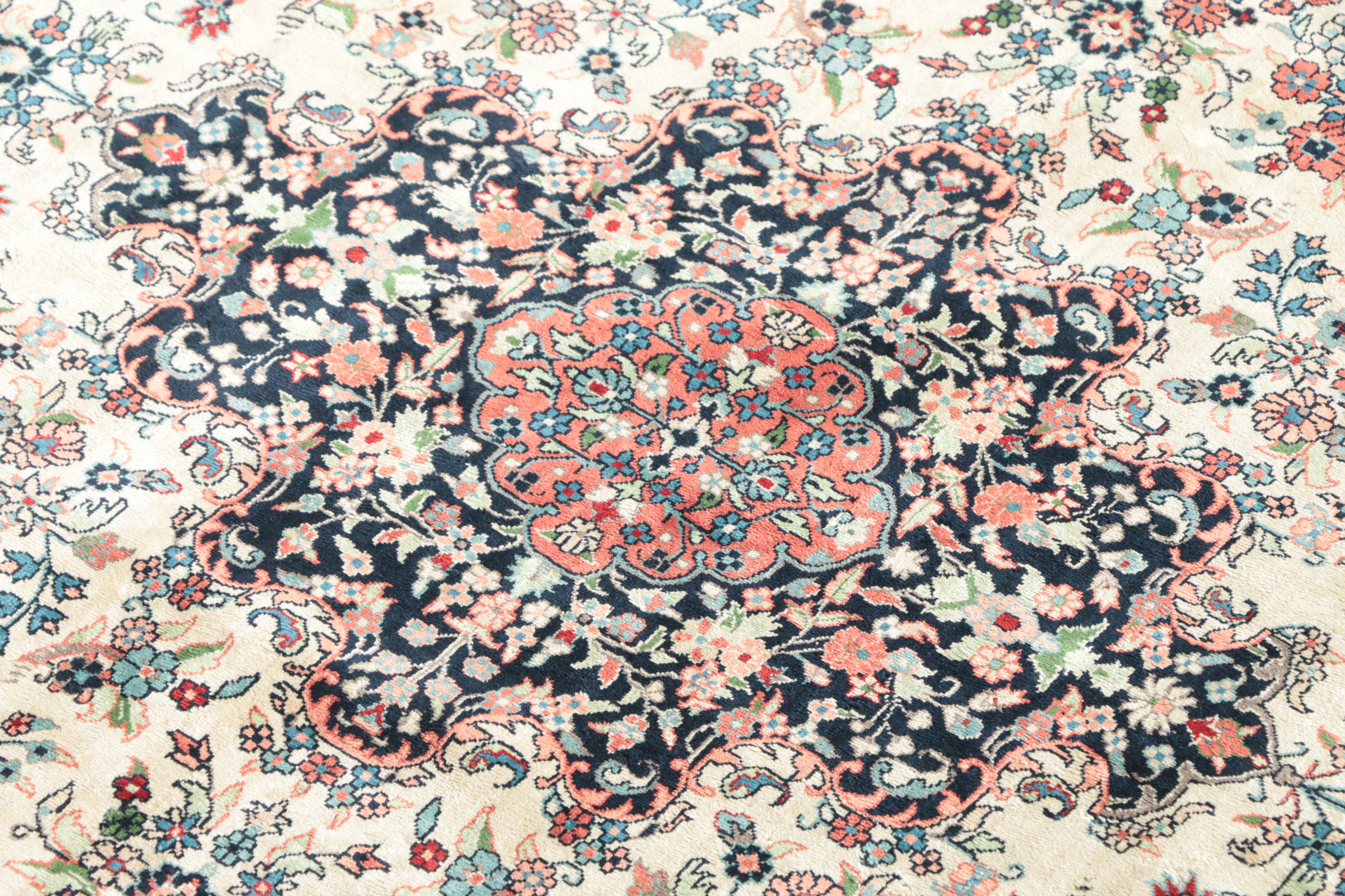 Hand-Knotted Persian Kashan Silk Accent Rug