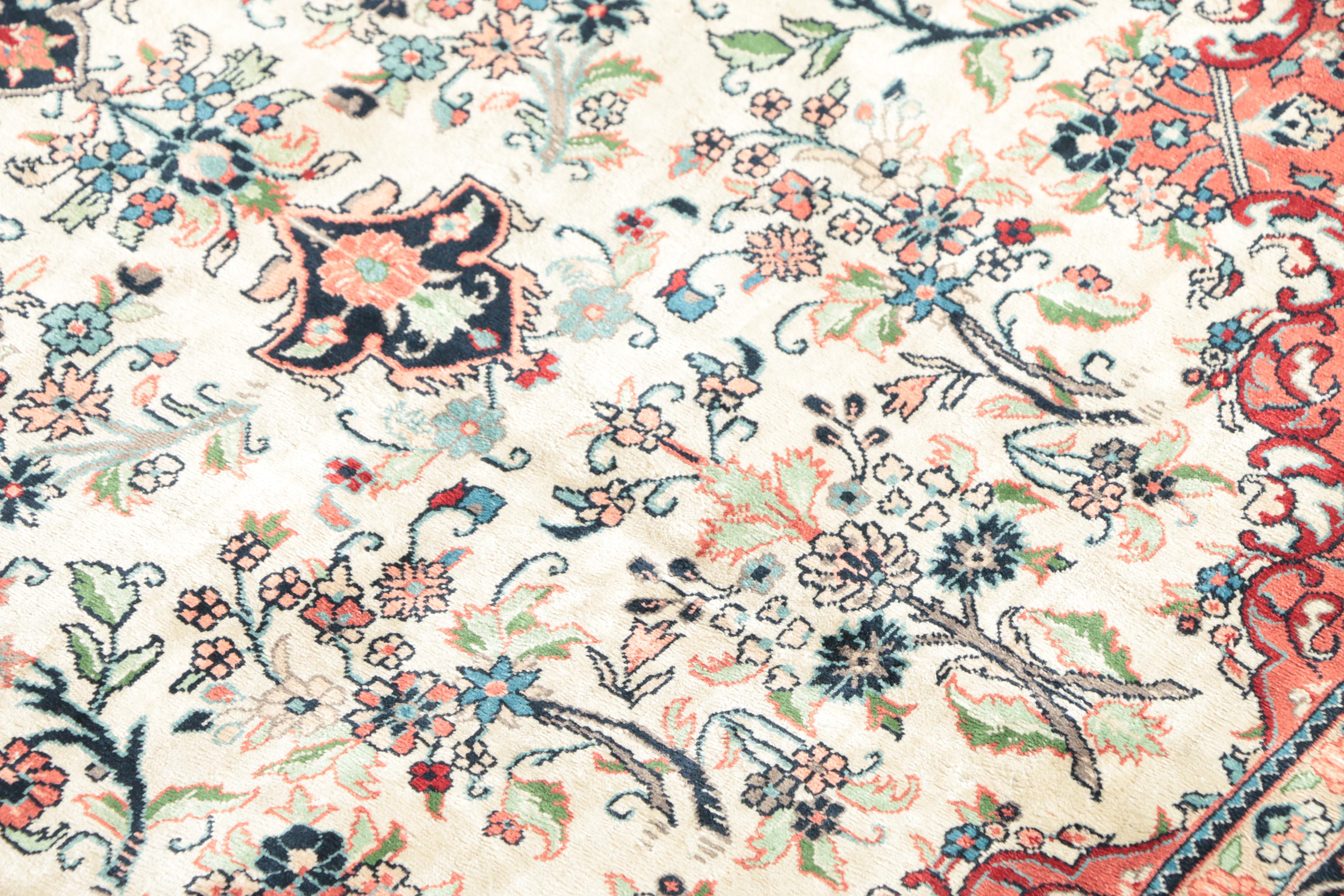 Hand-Knotted Persian Kashan Silk Accent Rug