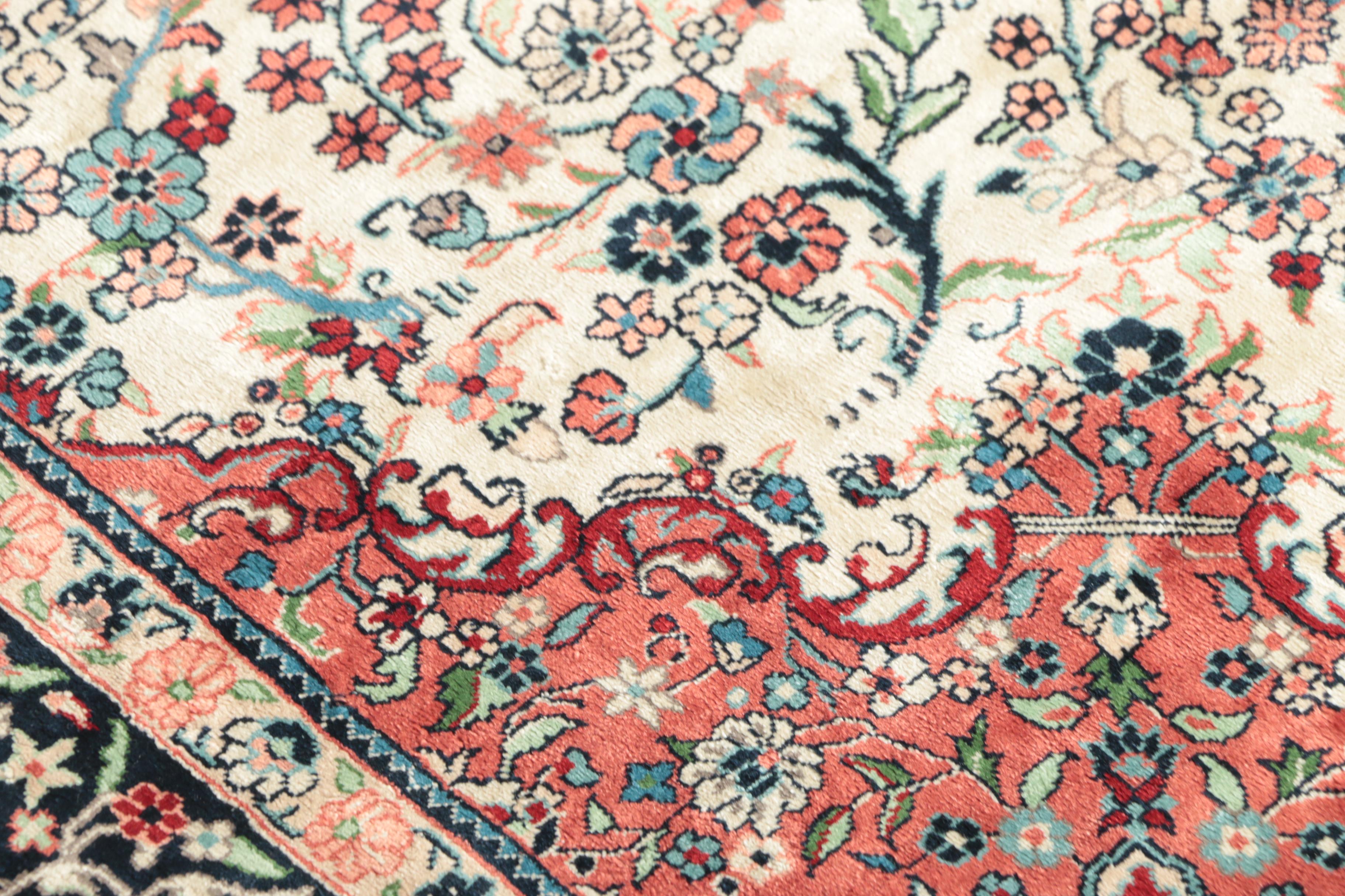 Hand-Knotted Persian Kashan Silk Accent Rug