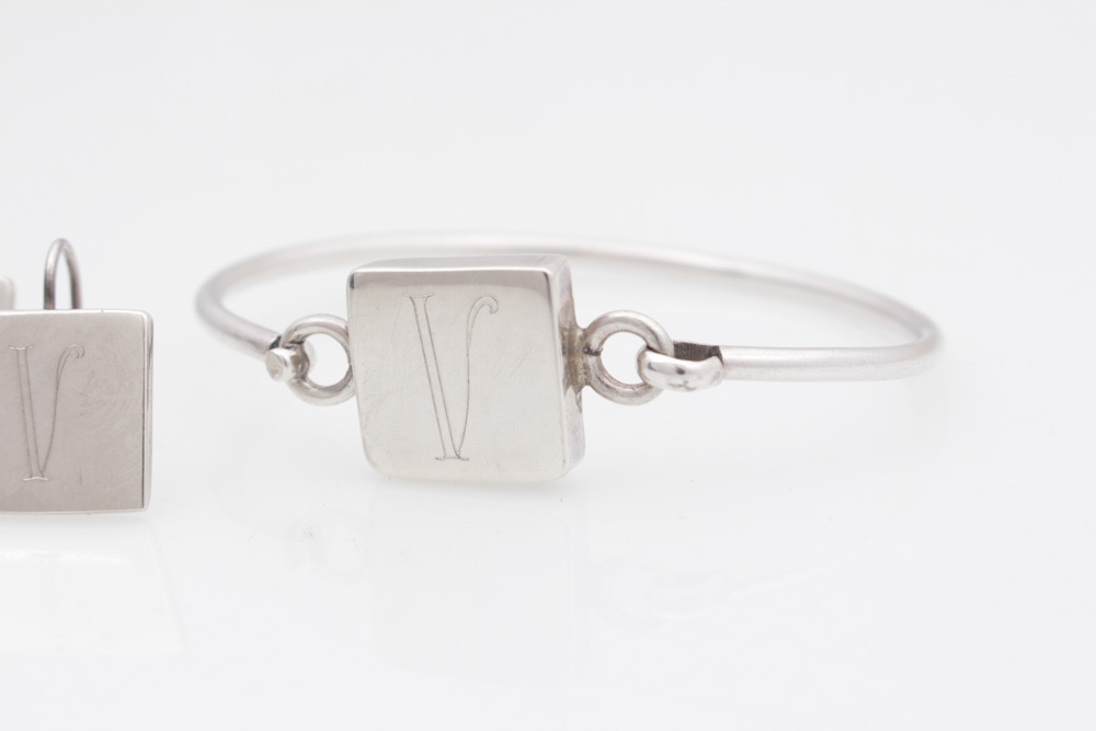 Sterling Silver Monogrammed Bracelet and Earrings