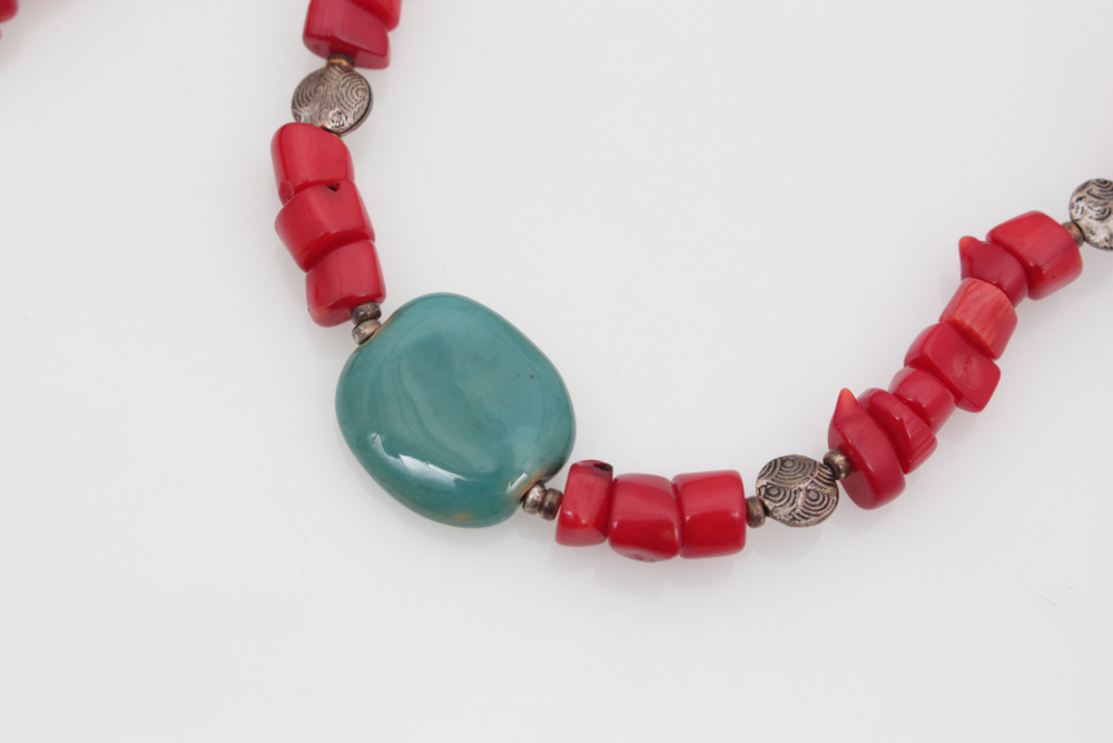 Turquoise and Dyed Red Coral Jewelry