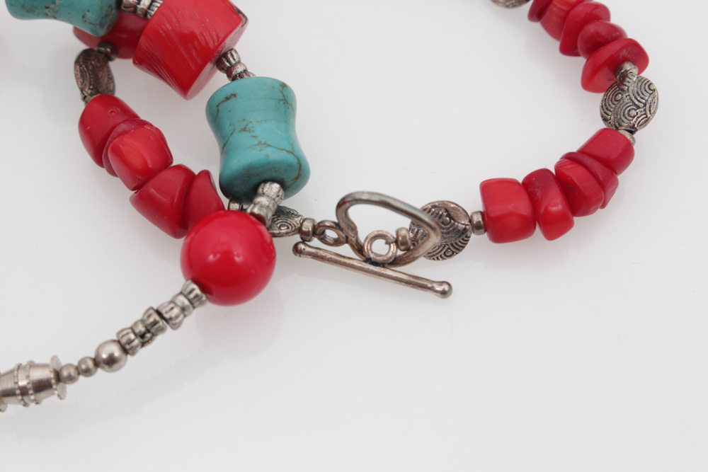 Turquoise and Dyed Red Coral Jewelry