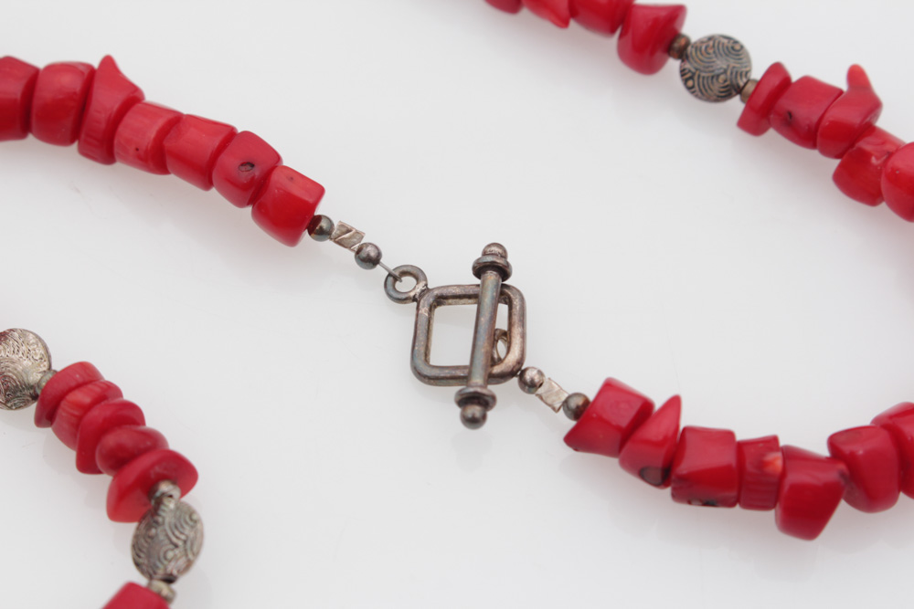 Turquoise and Dyed Red Coral Jewelry