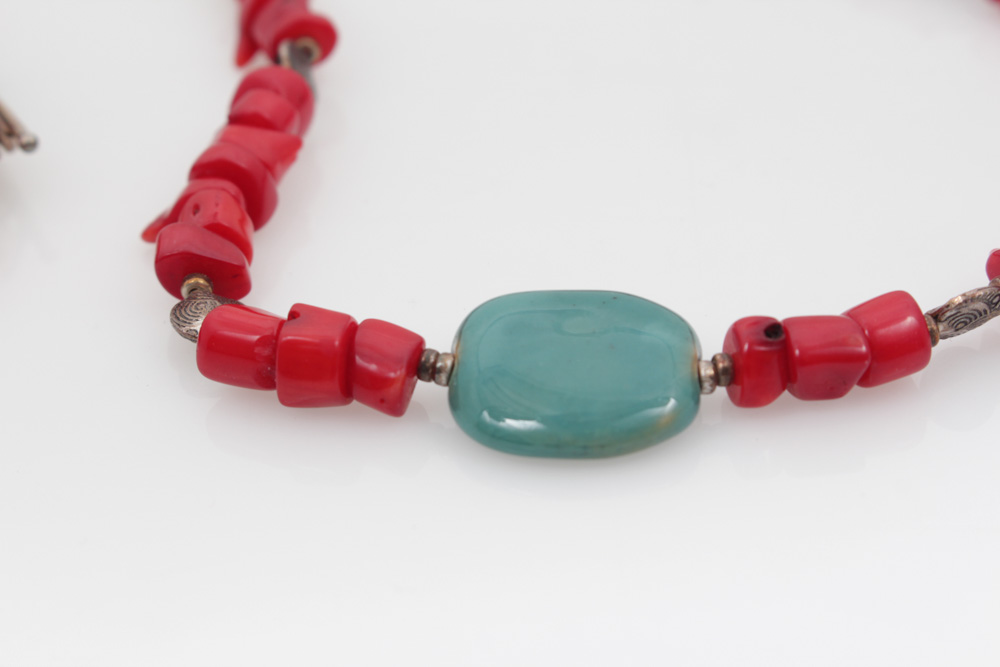 Turquoise and Dyed Red Coral Jewelry