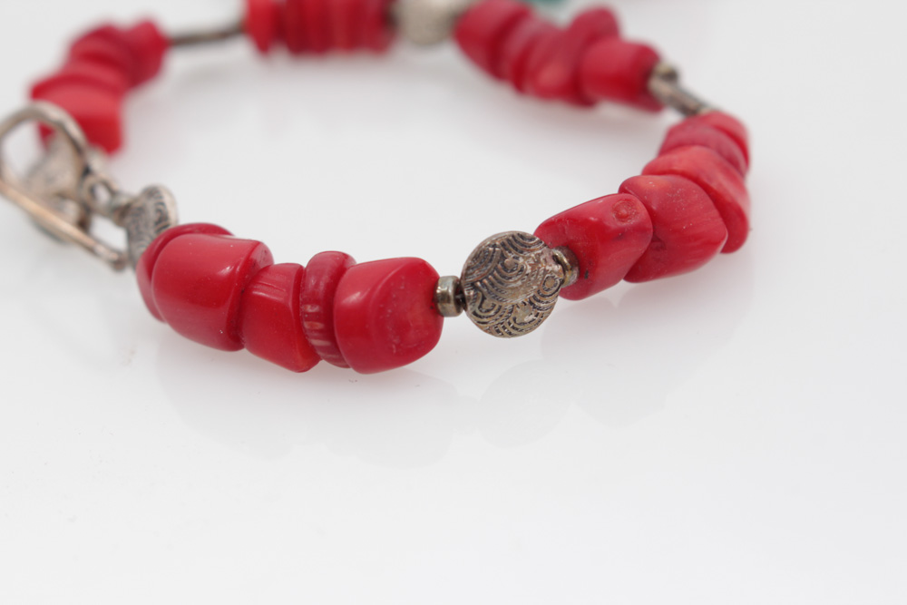 Turquoise and Dyed Red Coral Jewelry