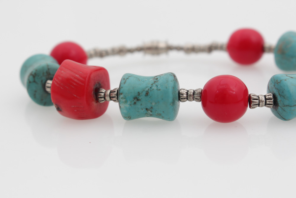 Turquoise and Dyed Red Coral Jewelry