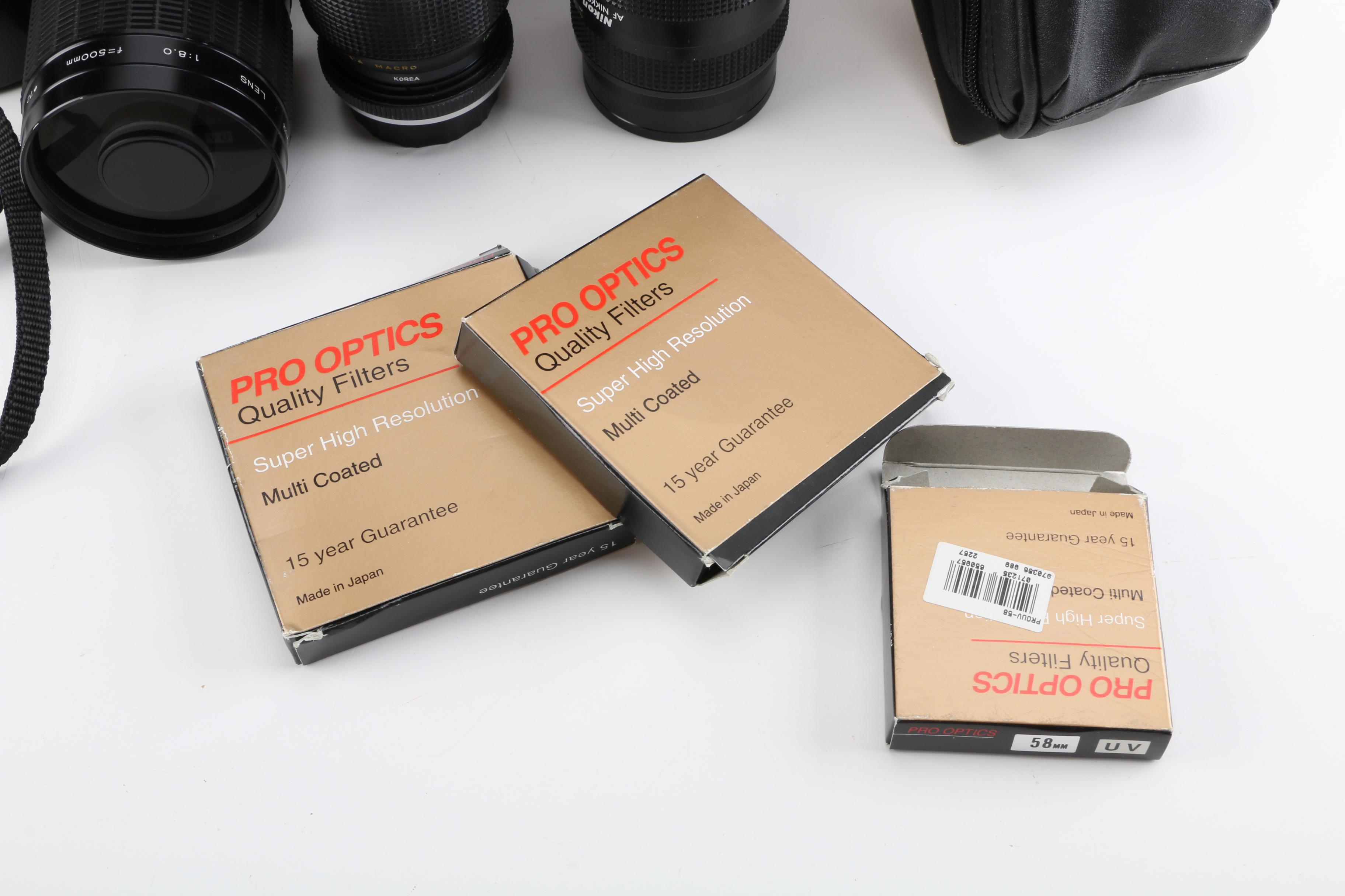 Seikor and Nikon Camera Lenses with D'Brozzi Leather Camera Bag and More