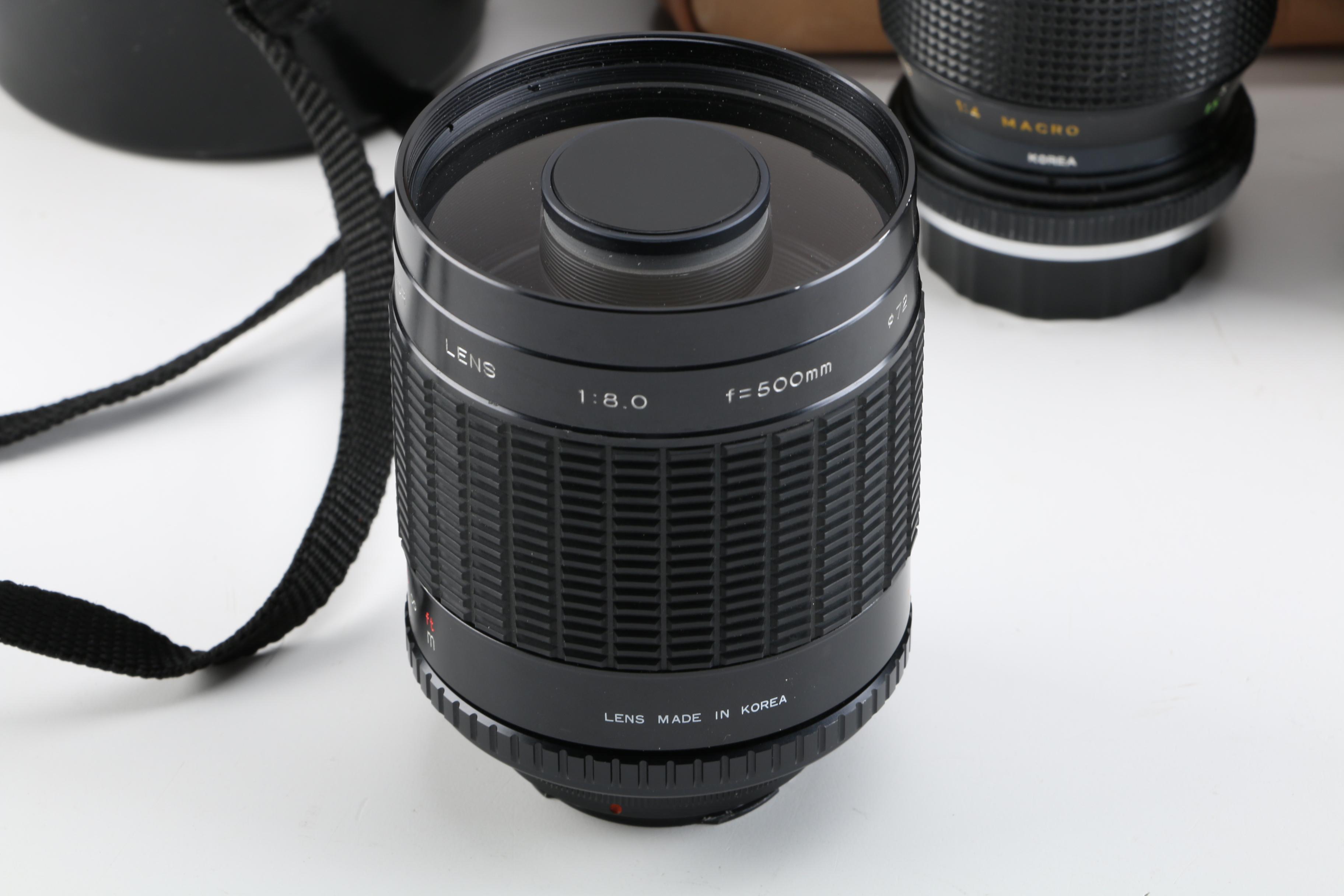 Seikor and Nikon Camera Lenses with D'Brozzi Leather Camera Bag and More