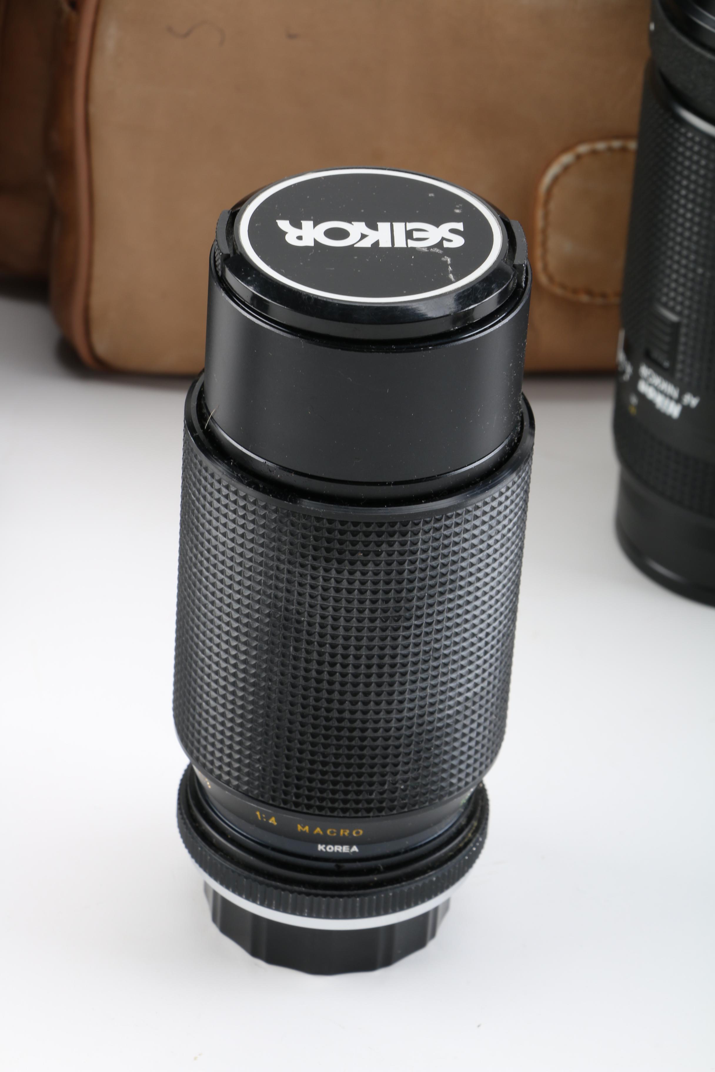 Seikor and Nikon Camera Lenses with D'Brozzi Leather Camera Bag and More