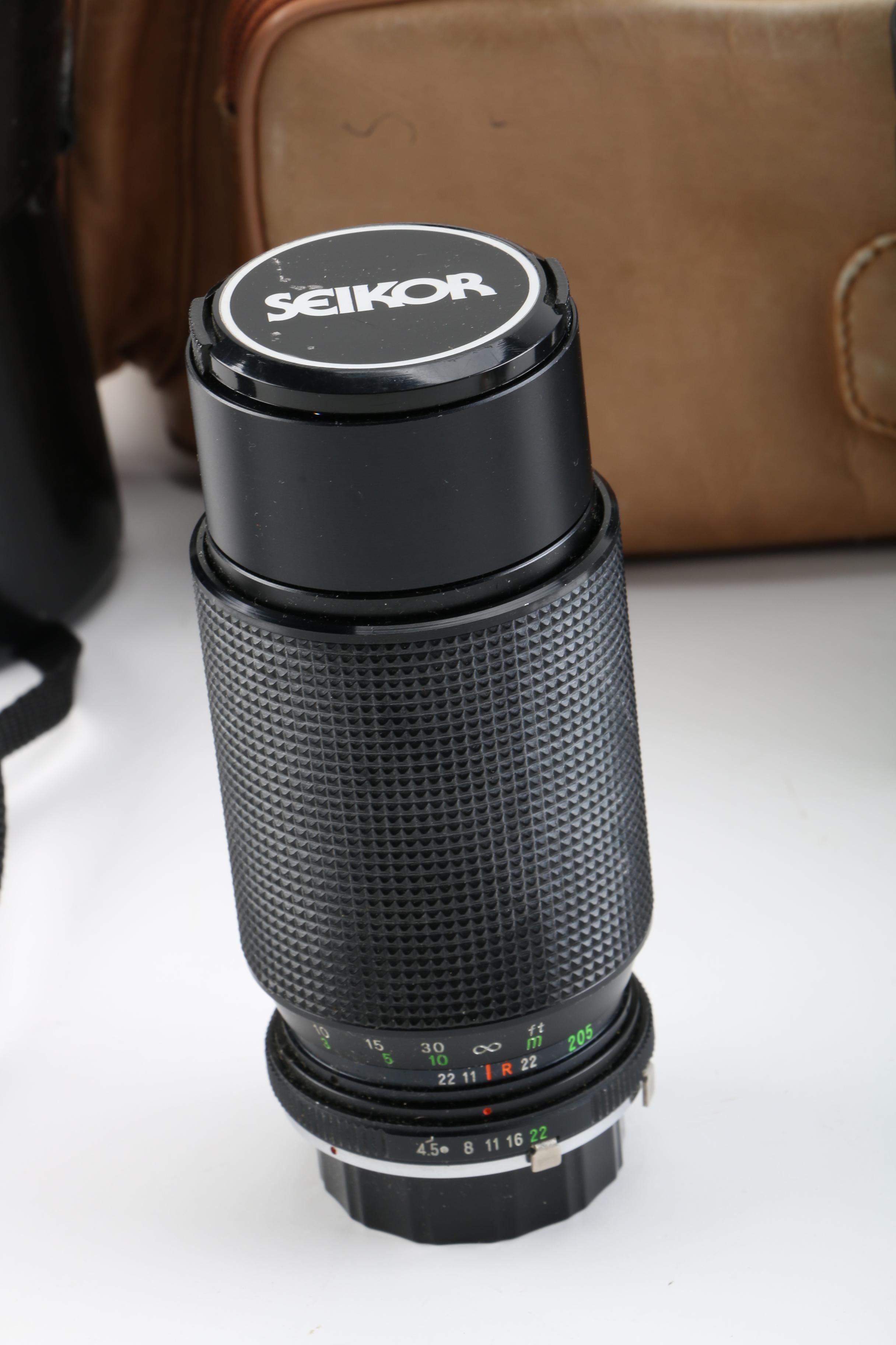 Seikor and Nikon Camera Lenses with D'Brozzi Leather Camera Bag and More