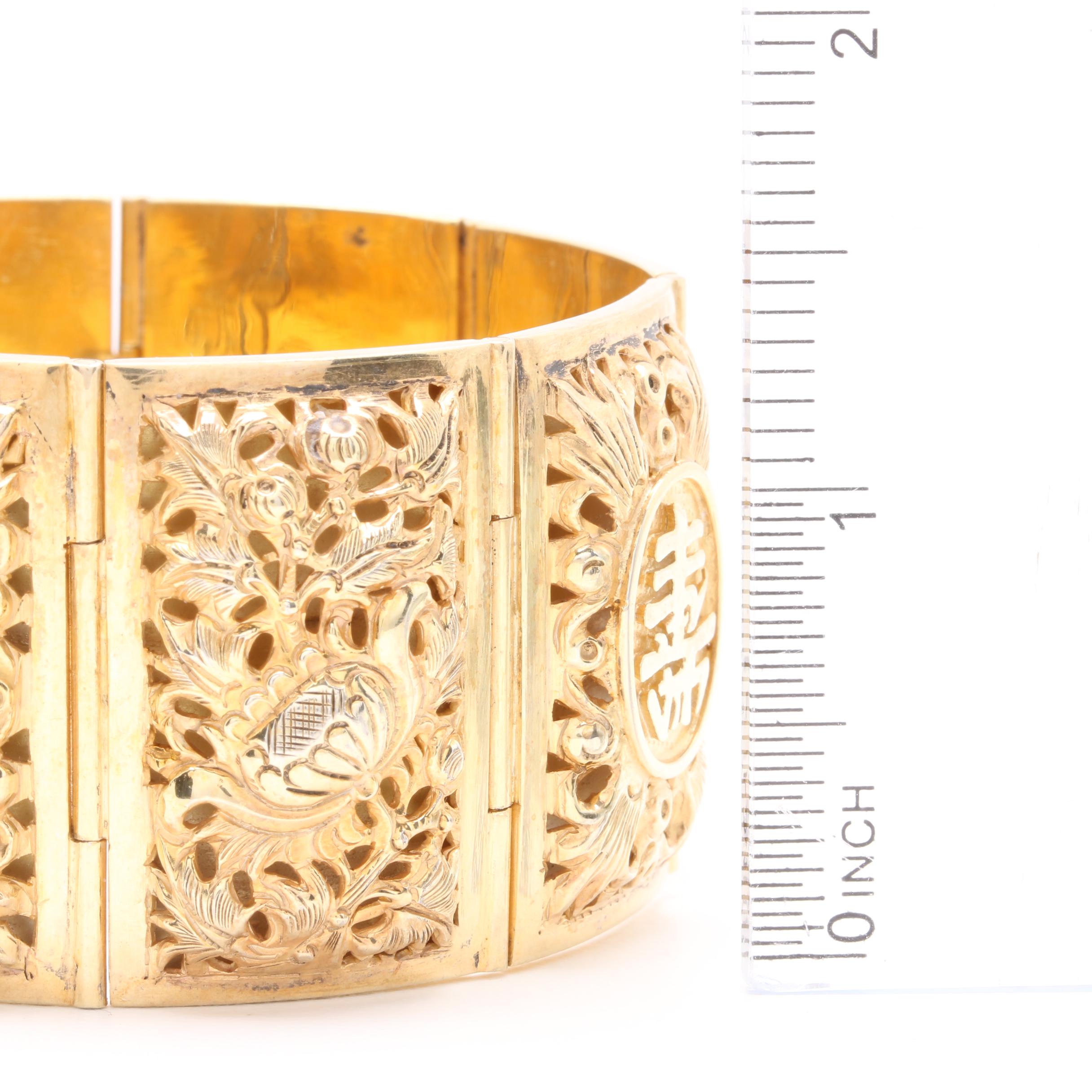 Chinese Gold Wash on Sterling Silver Panel Bracelet