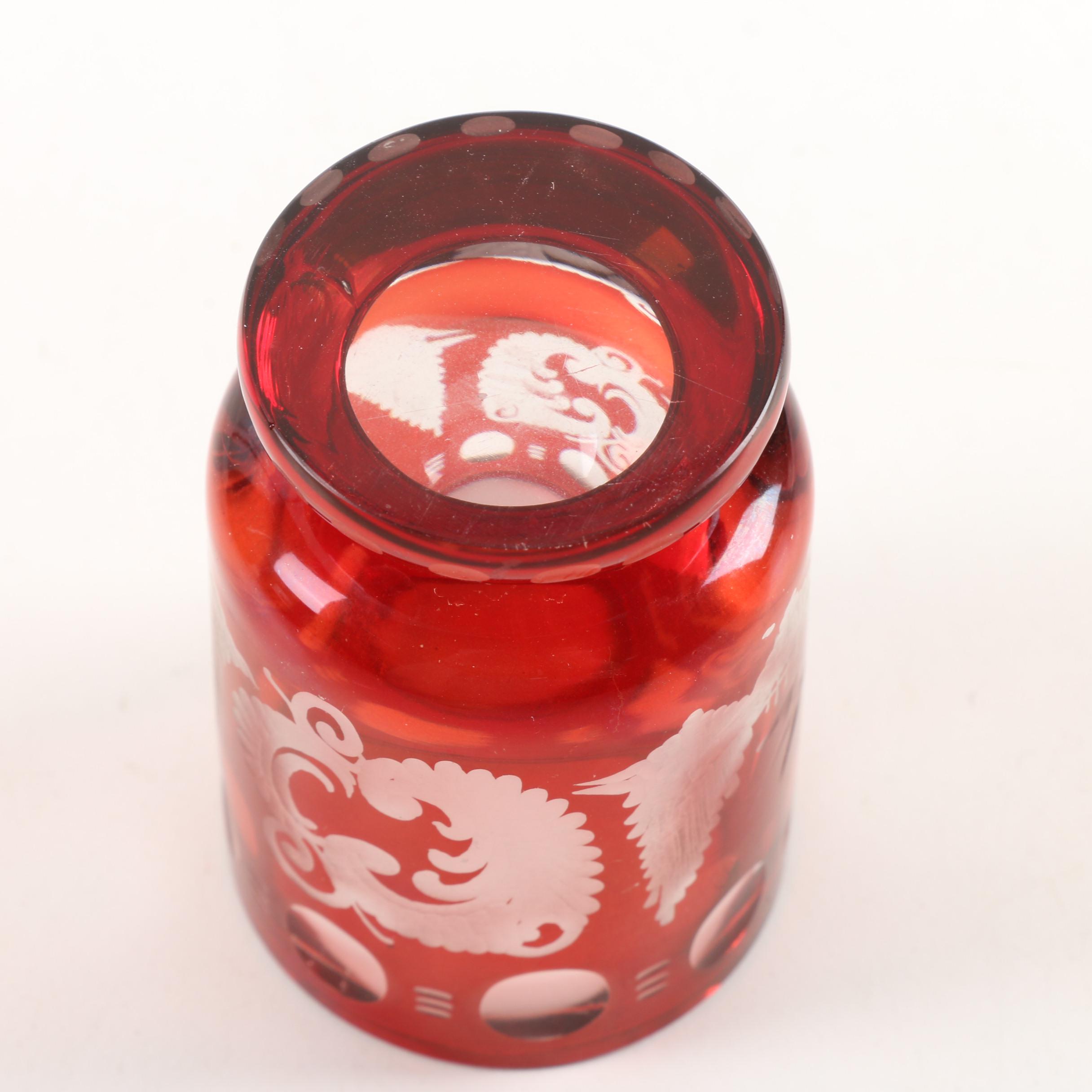 Vintage Ruby Flashed Etched to Clear Glass Serveware