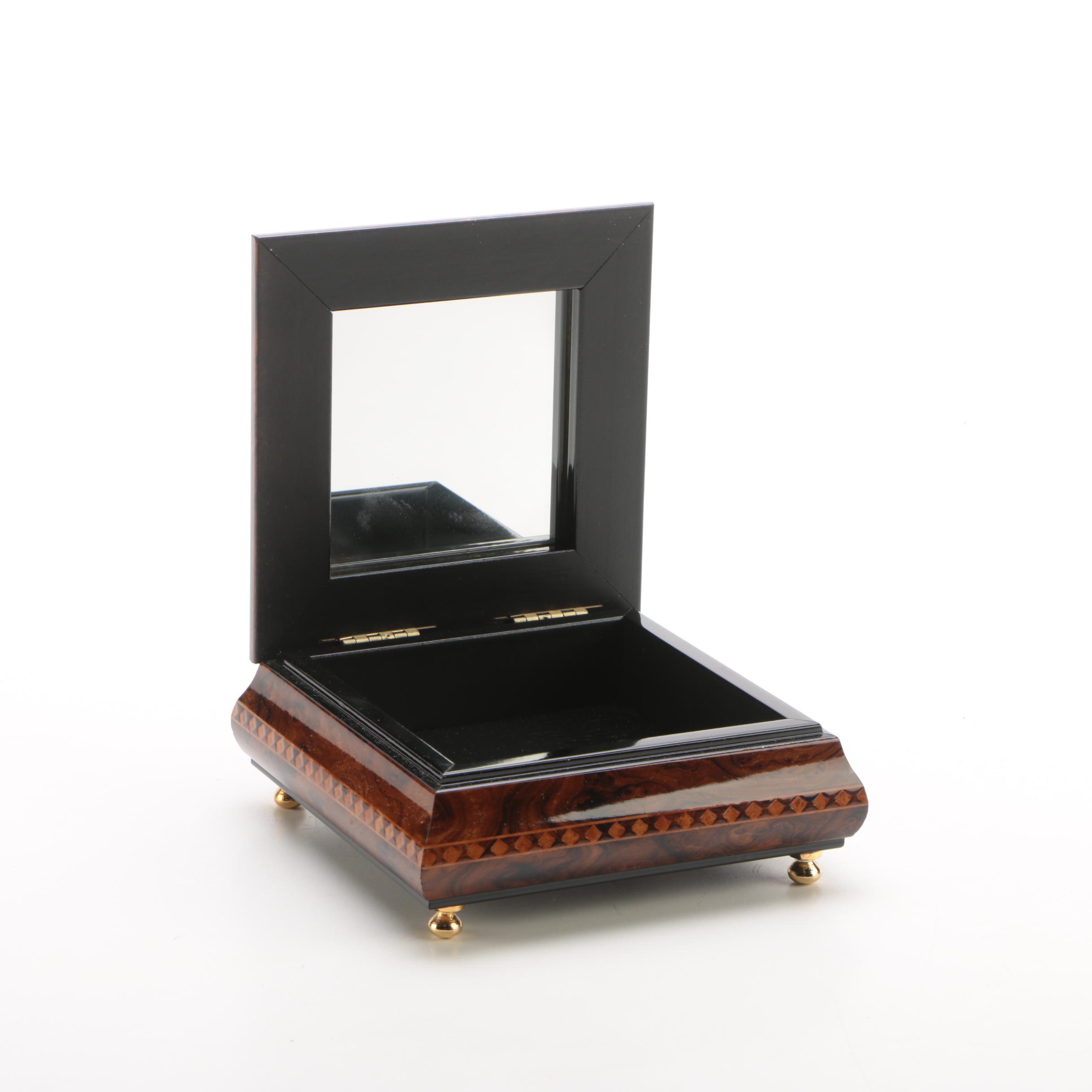 Floral Motif Decorative Wood Trinket Box With Gold Tone Details