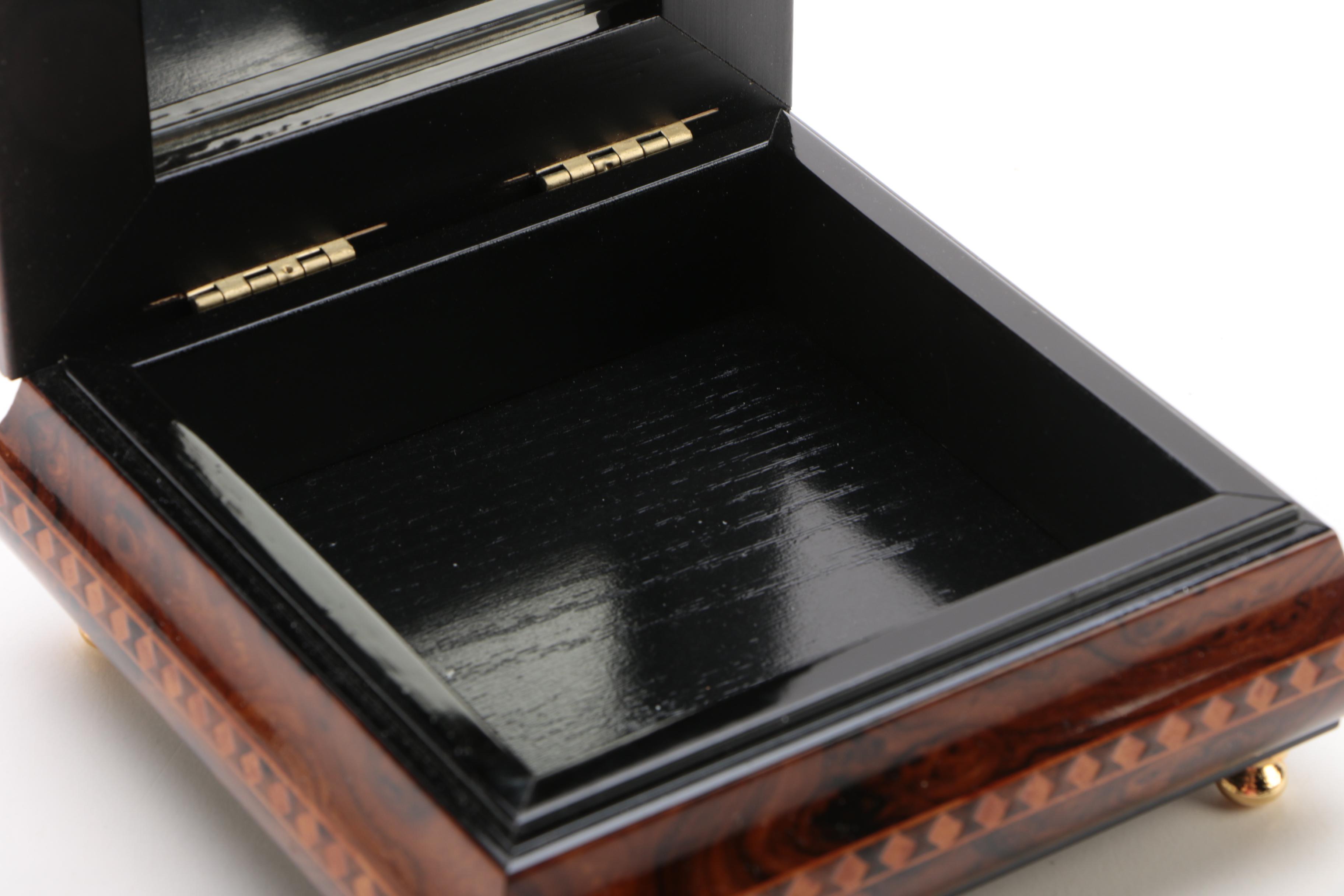 Floral Motif Decorative Wood Trinket Box With Gold Tone Details