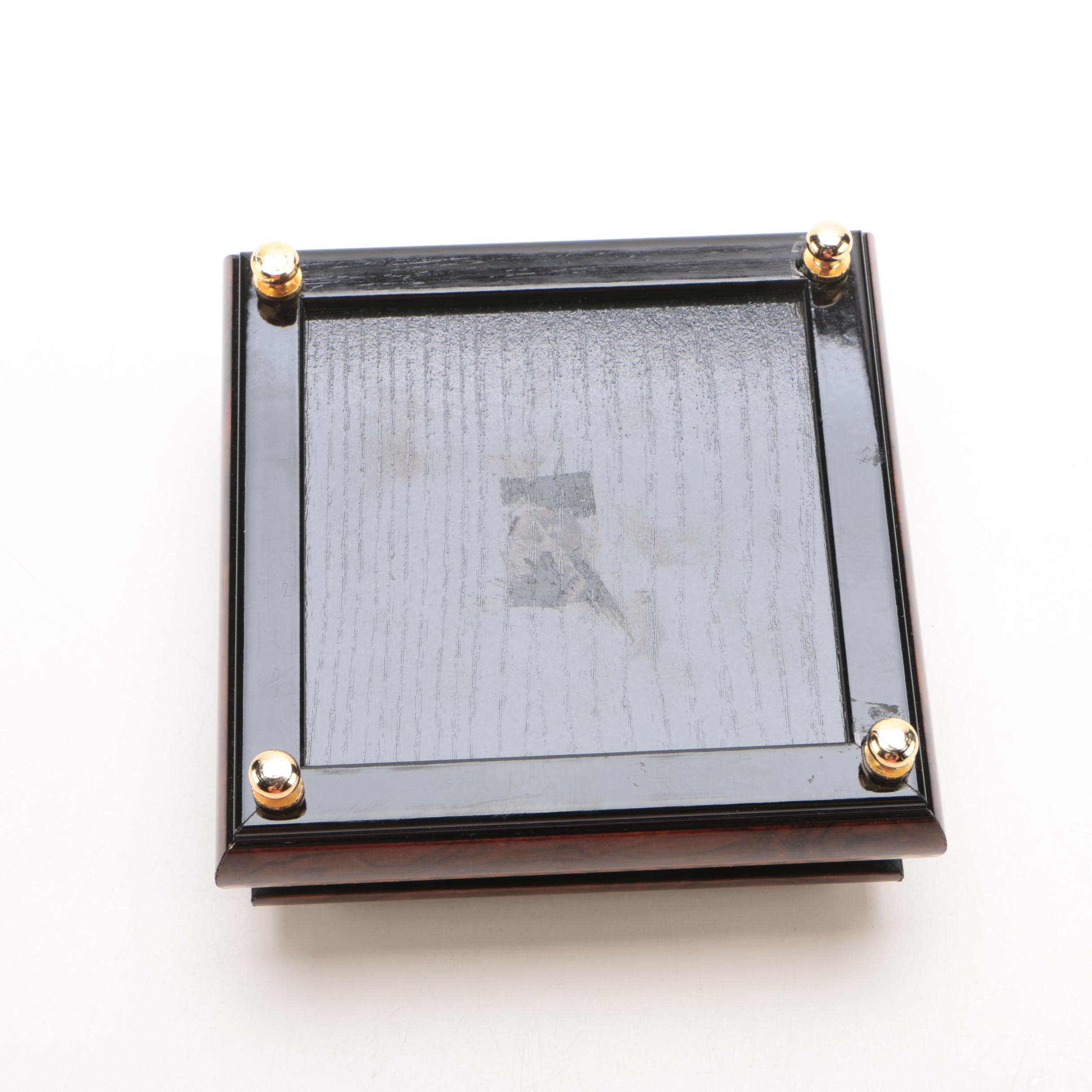 Floral Motif Decorative Wood Trinket Box With Gold Tone Details