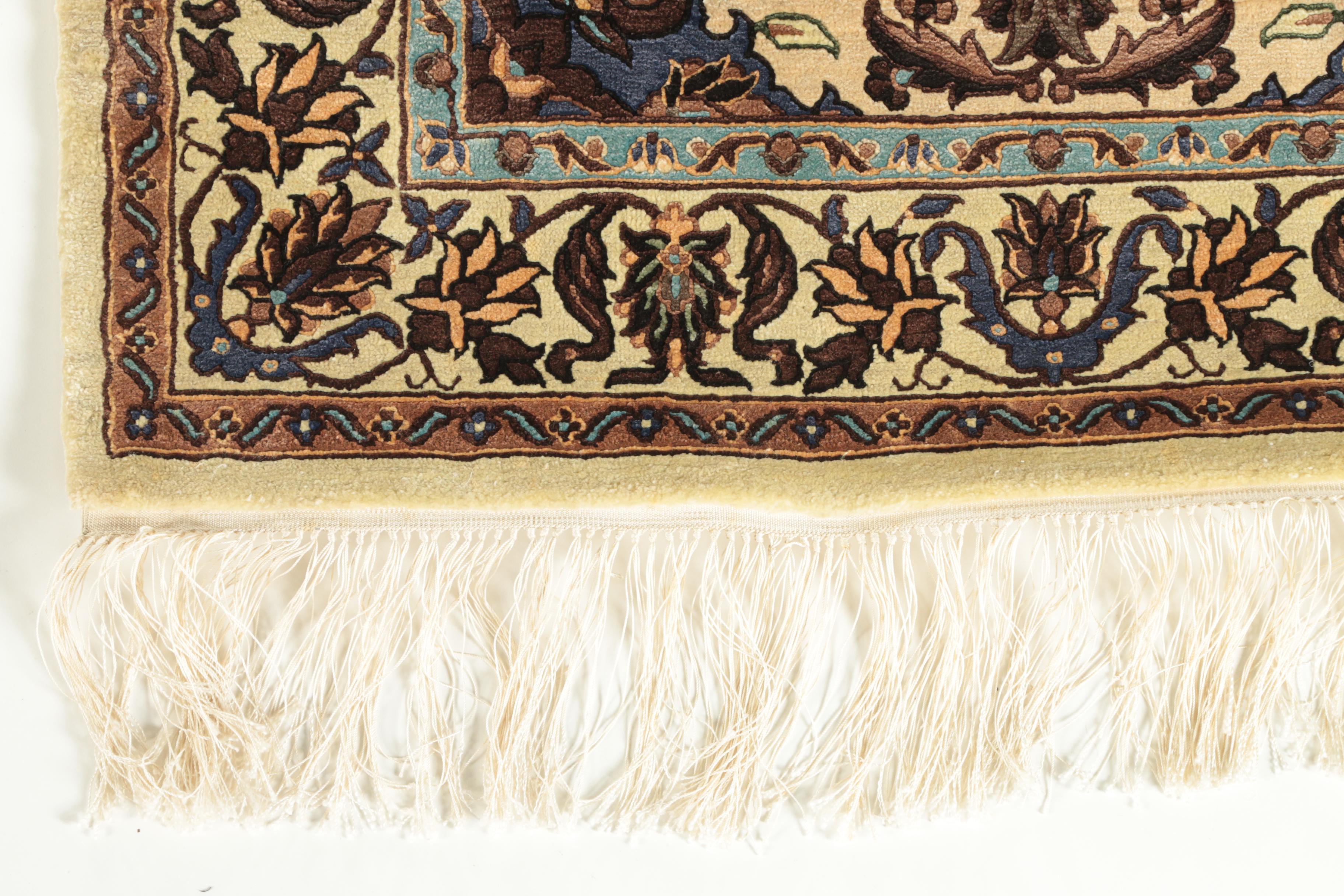 Hand-Knotted Sino-Persian Carved Silk Accent Rug