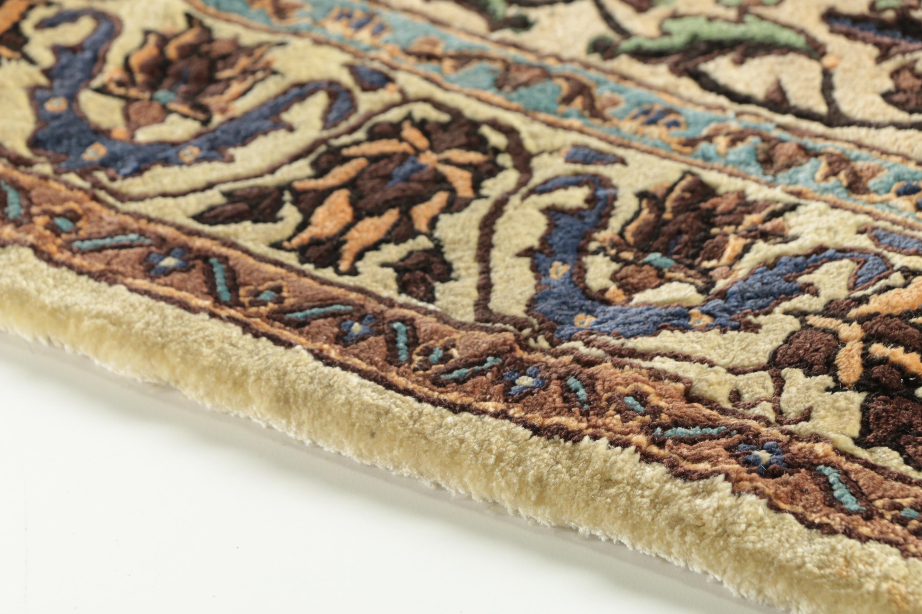 Hand-Knotted Sino-Persian Carved Silk Accent Rug