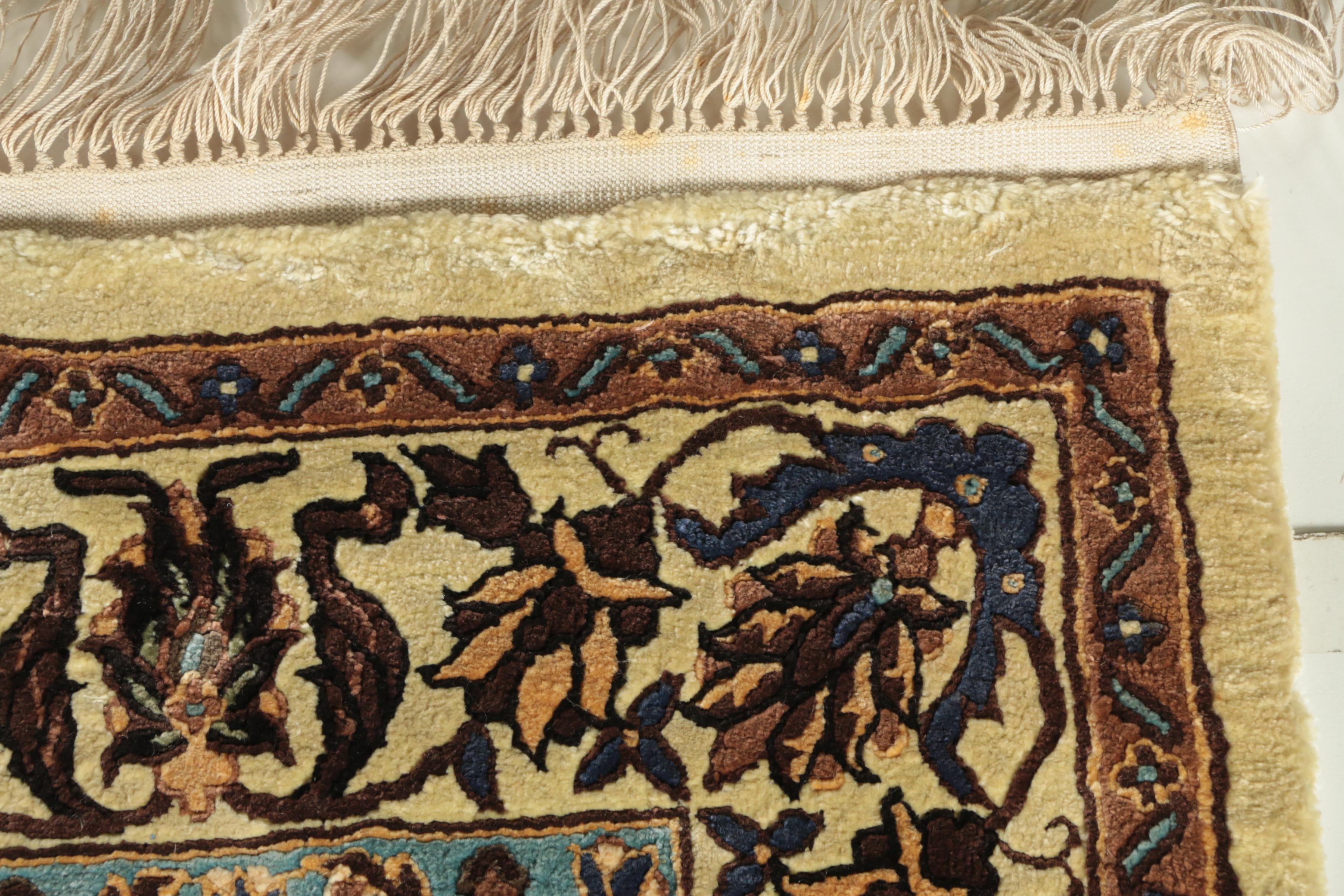 Hand-Knotted Sino-Persian Carved Silk Accent Rug