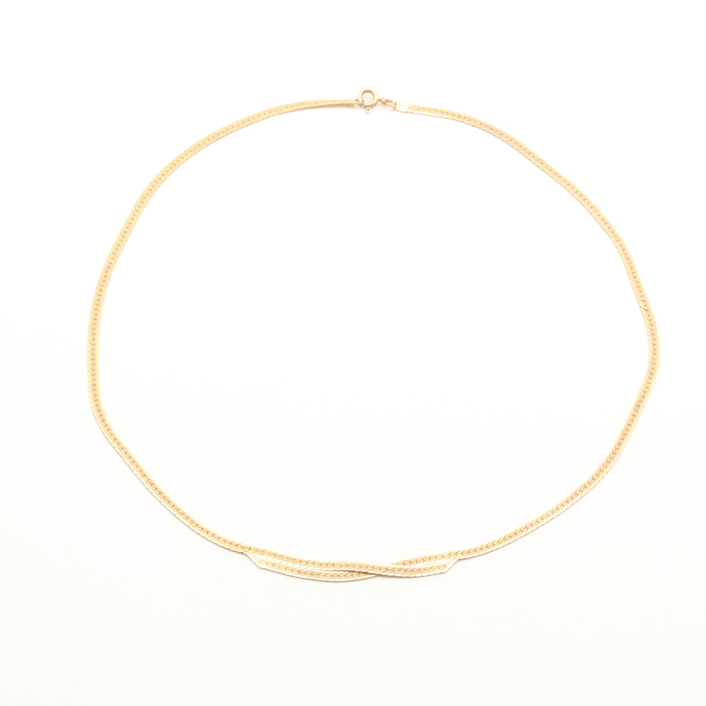 14K Yellow Gold Herringbone Chain Necklace