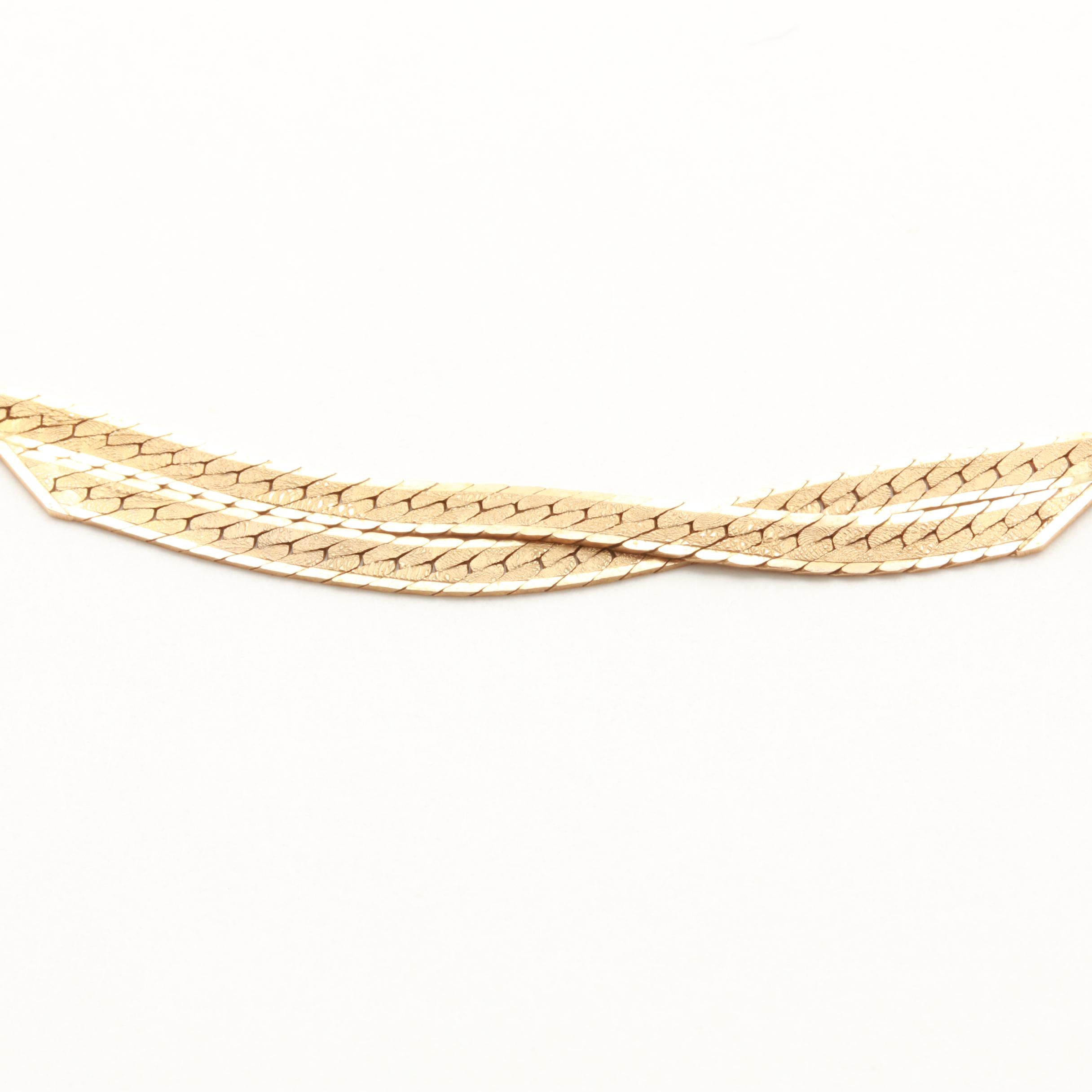 14K Yellow Gold Herringbone Chain Necklace
