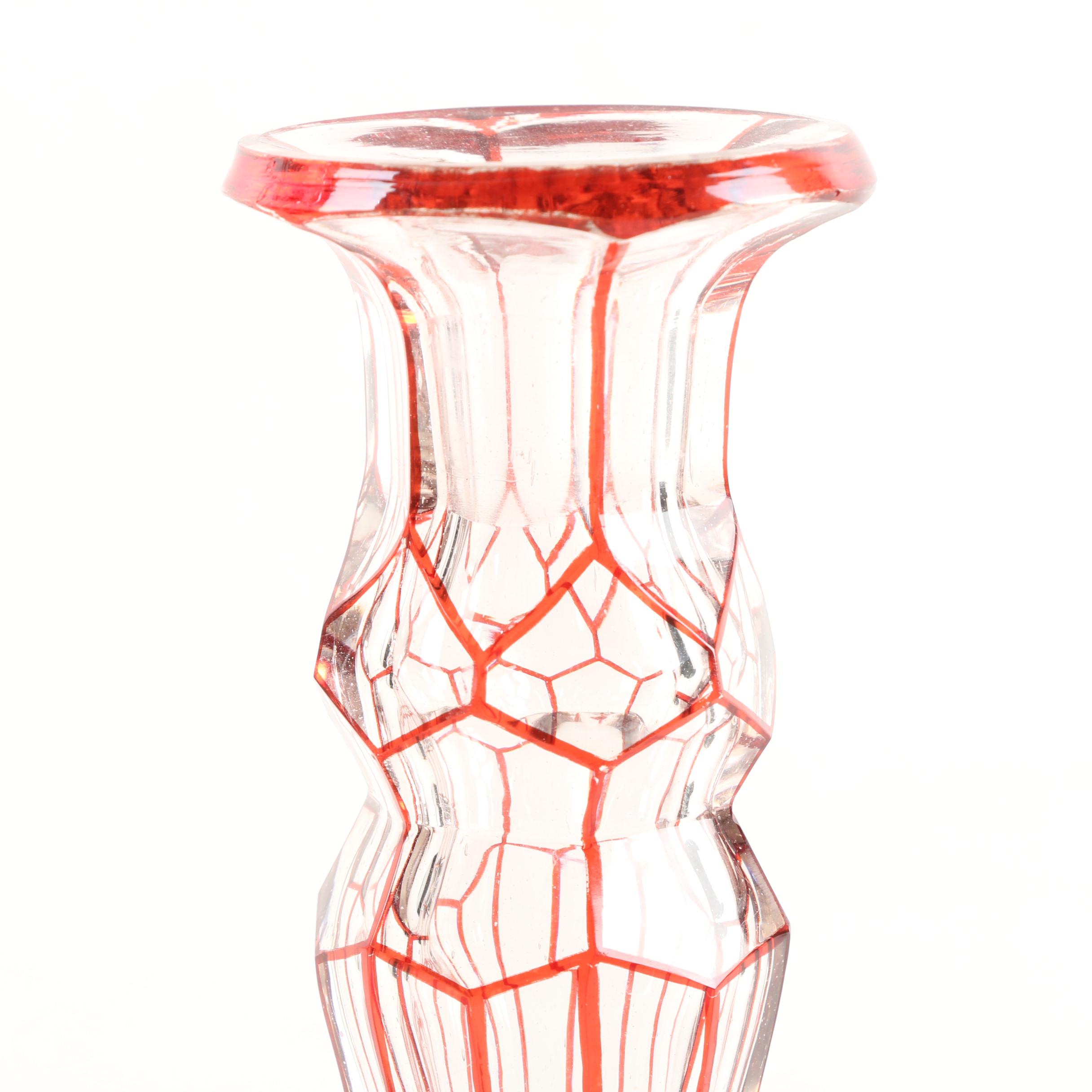 Bohemian Ruby Flashed Crystal Decanters with Grape Vine Motif
