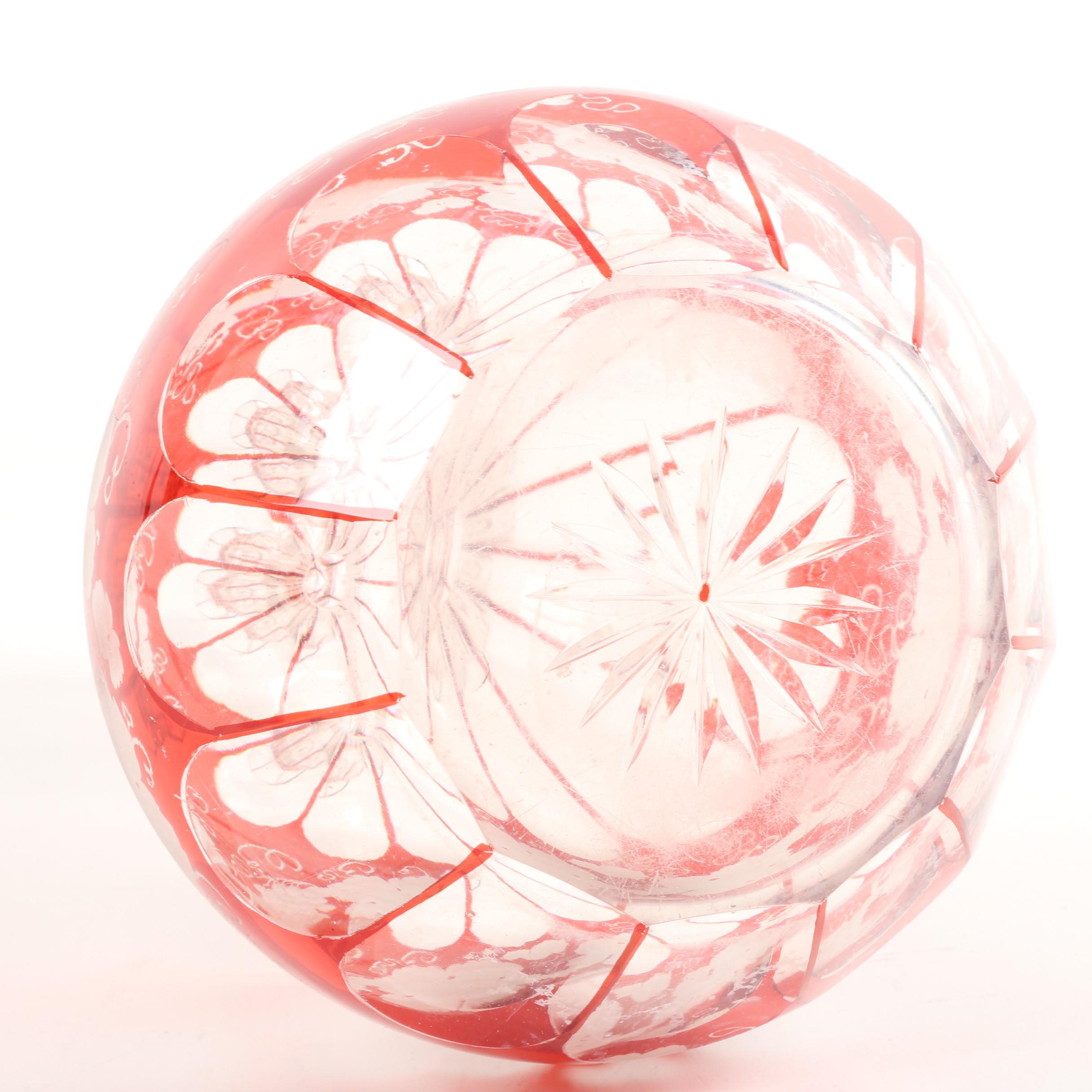 Bohemian Ruby Flashed Crystal Decanters with Grape Vine Motif