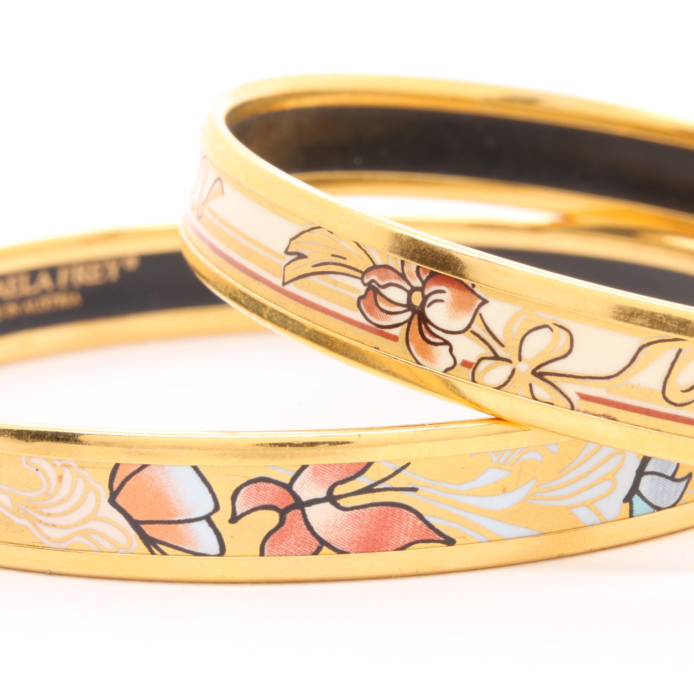 Michaela Frey Gold Tone Enamel Bangle Bracelets