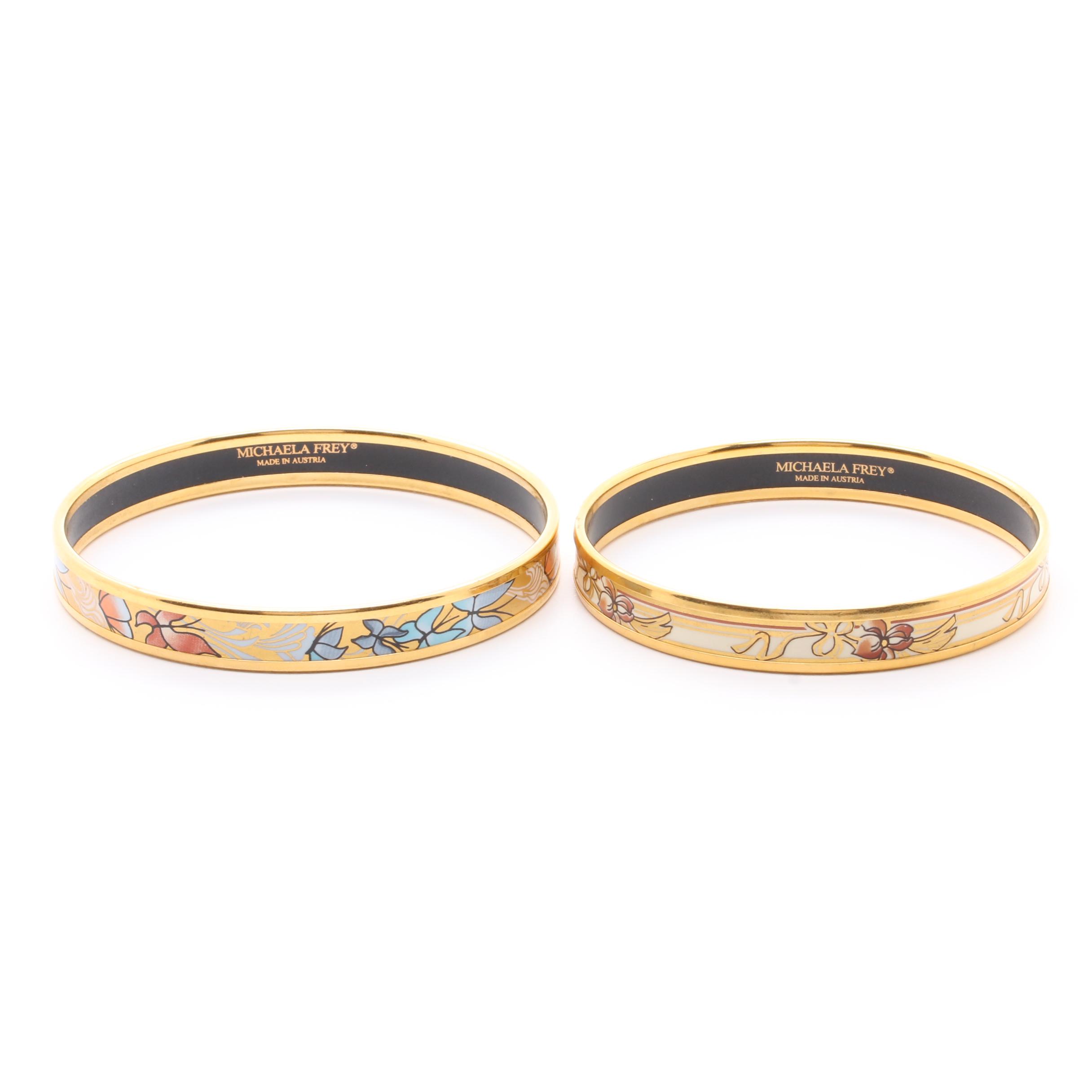Michaela Frey Gold Tone Enamel Bangle Bracelets