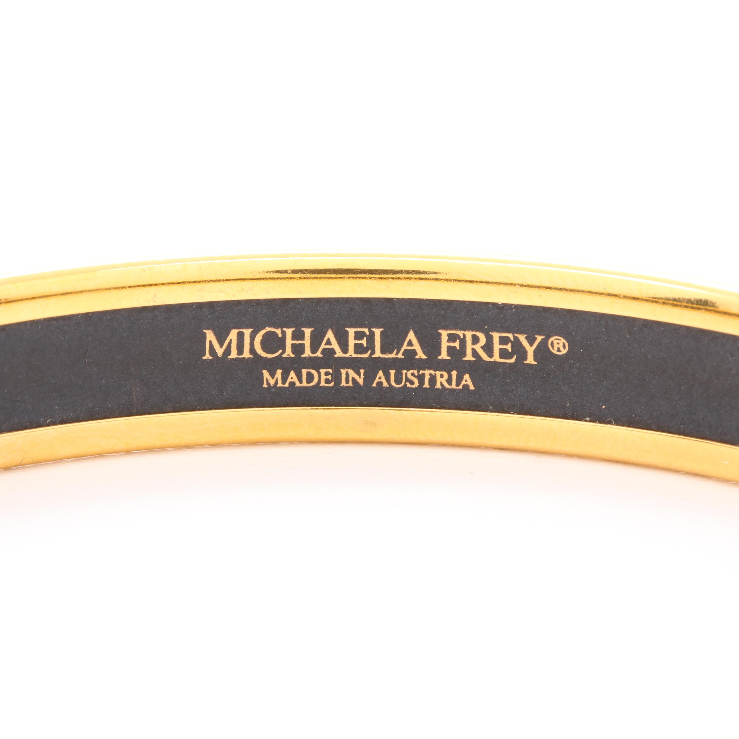 Michaela Frey Gold Tone Enamel Bangle Bracelets