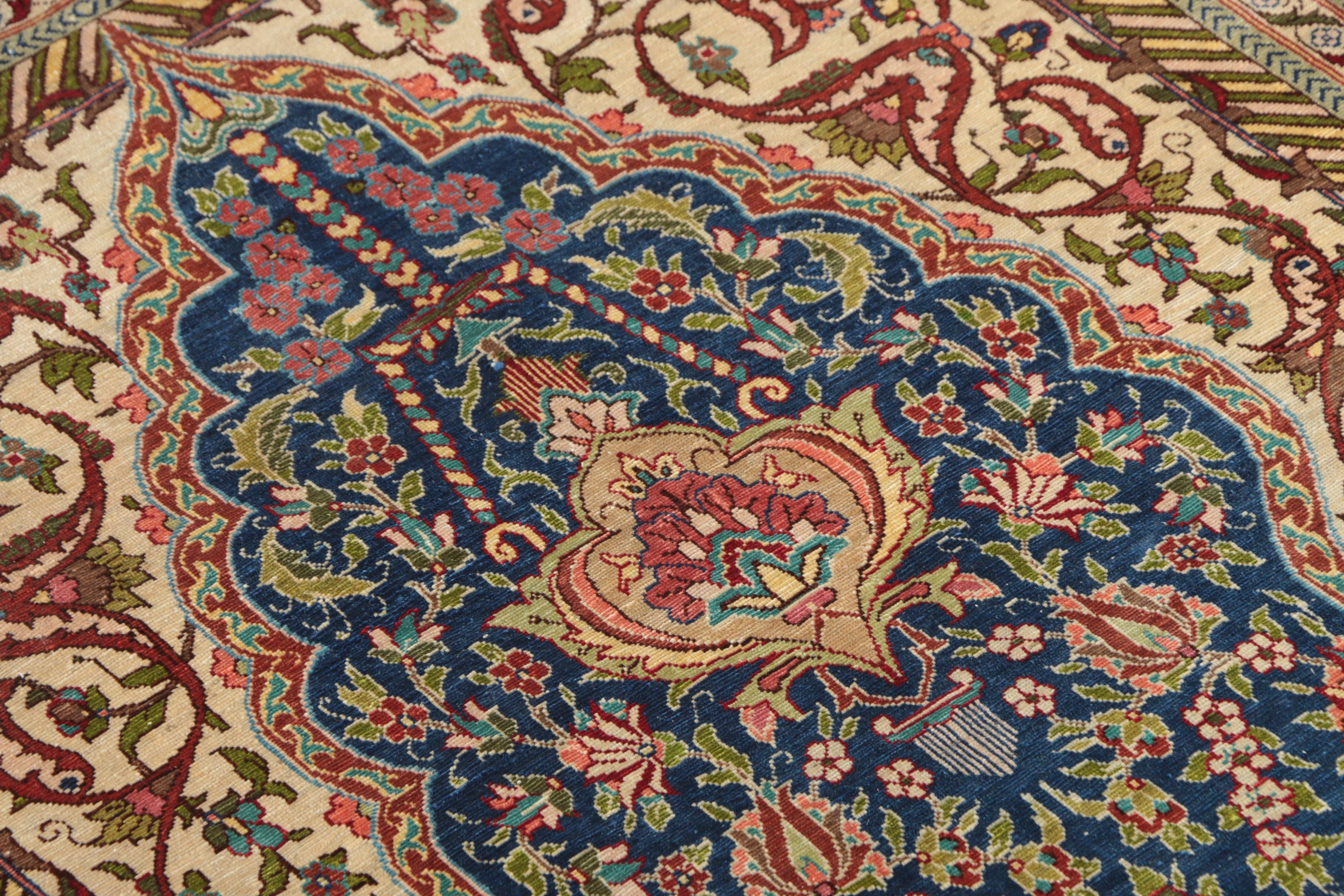 Hand-Knotted Inscribed Turkish Hereke Silk Prayer Rug