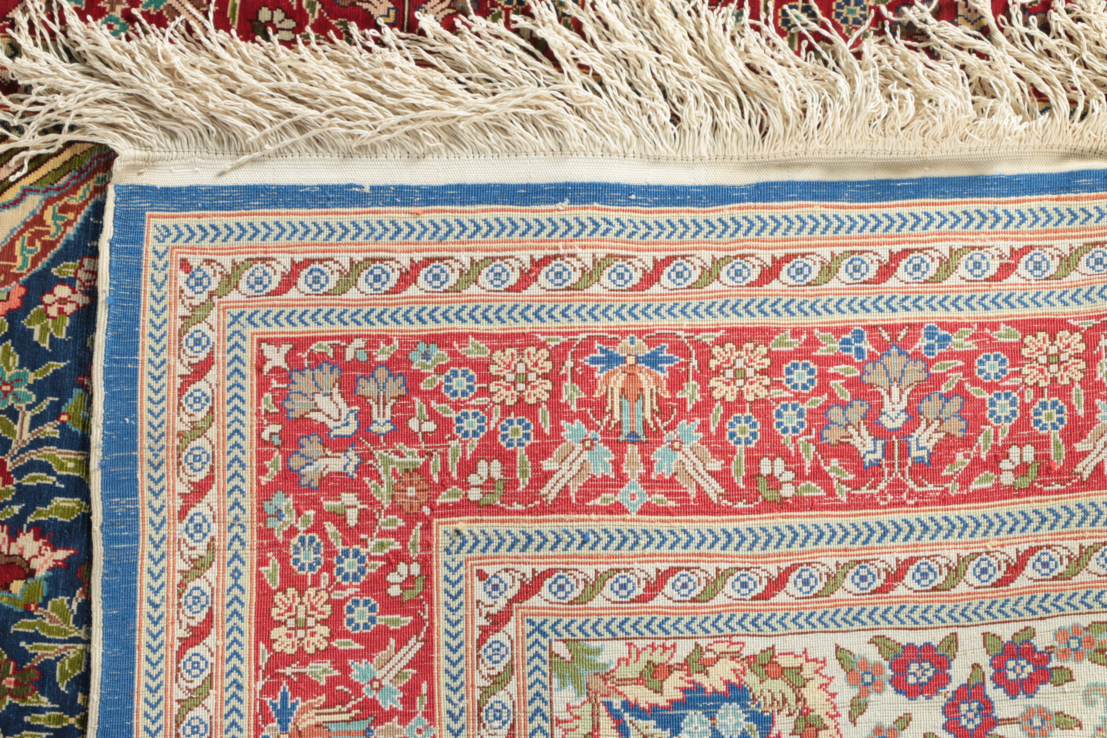 Hand-Knotted Inscribed Turkish Hereke Silk Prayer Rug