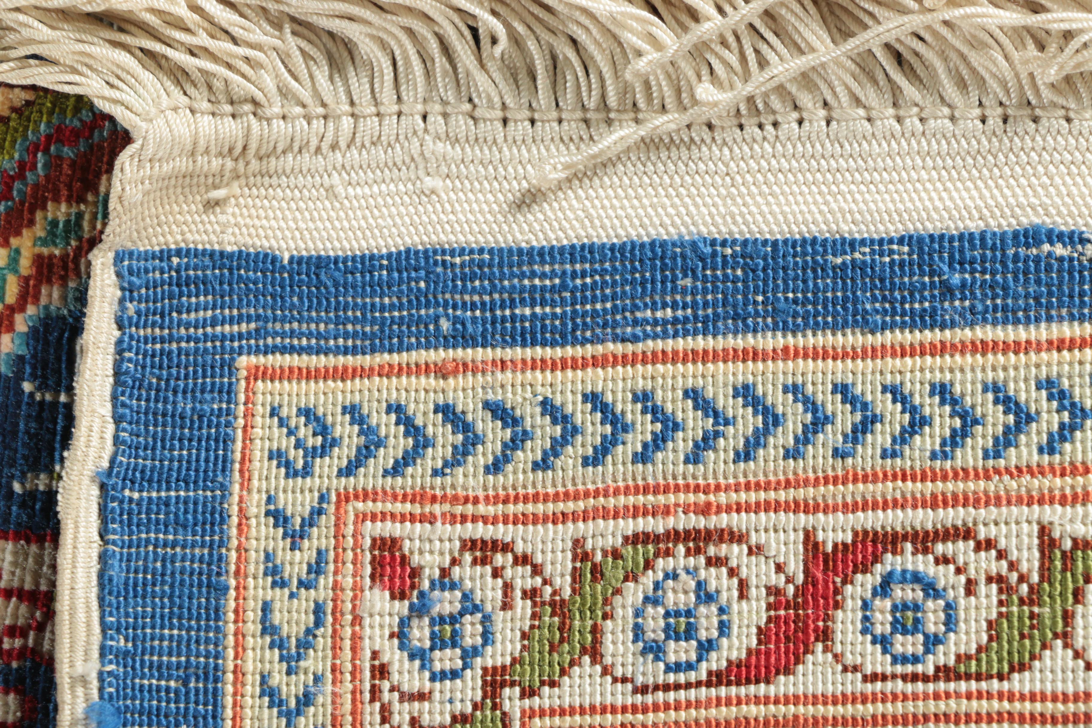 Hand-Knotted Inscribed Turkish Hereke Silk Prayer Rug