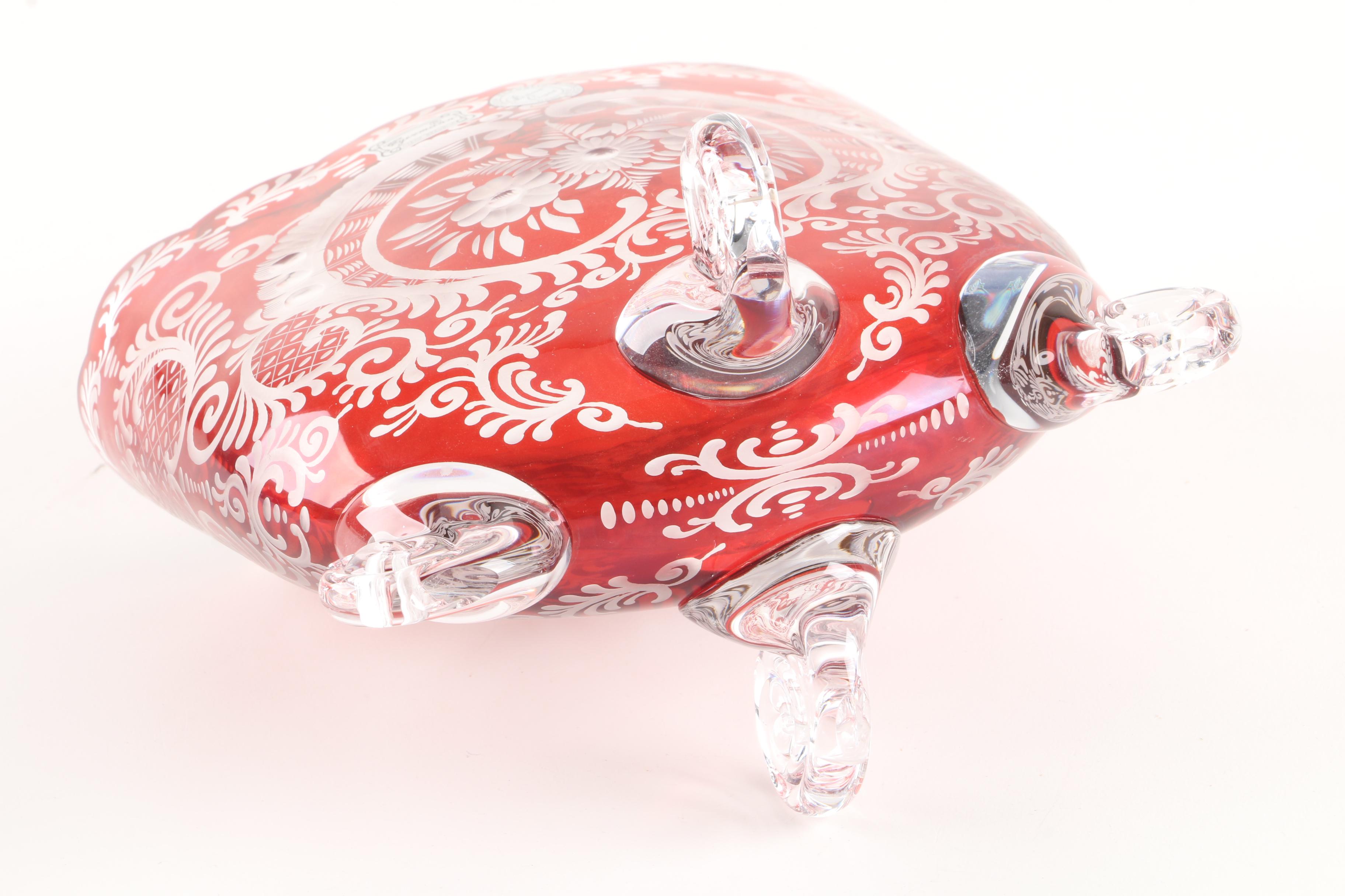 Egermann Czech Bohemian Crystal Red Cut to Clear Footed Vase