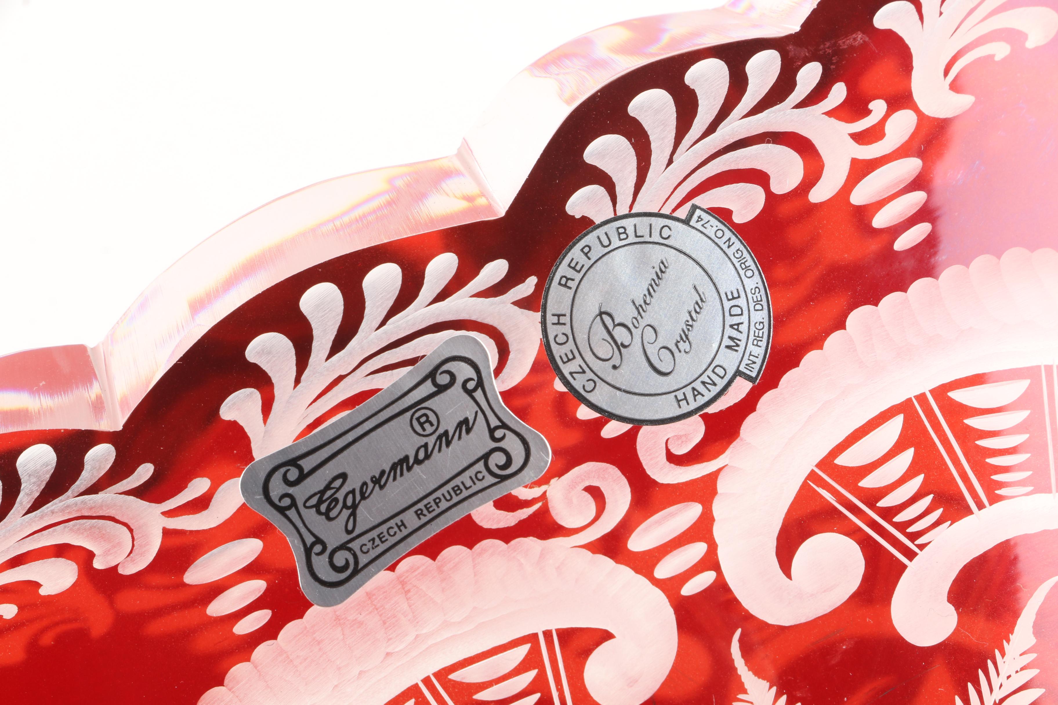 Egermann Czech Bohemian Crystal Red Cut to Clear Footed Vase