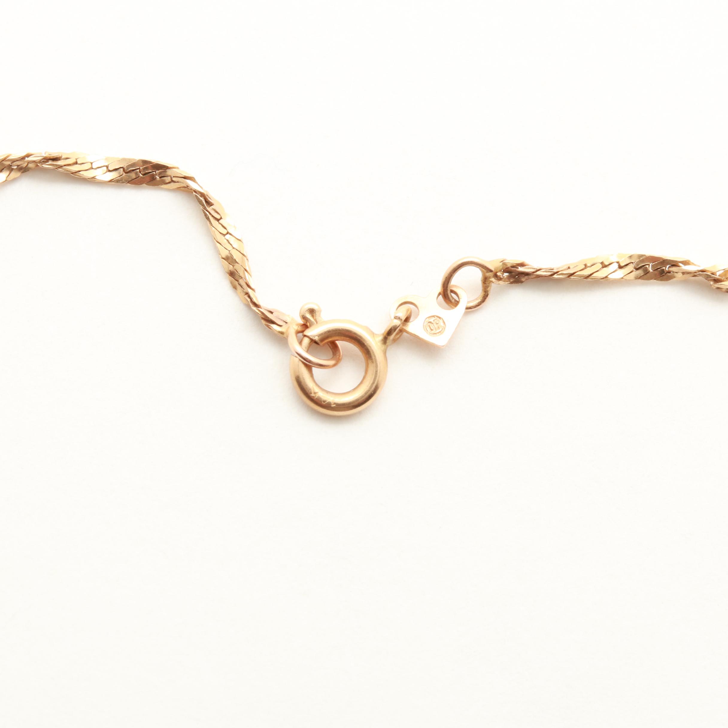 14K Yellow Gold Herringbone Chain Necklace