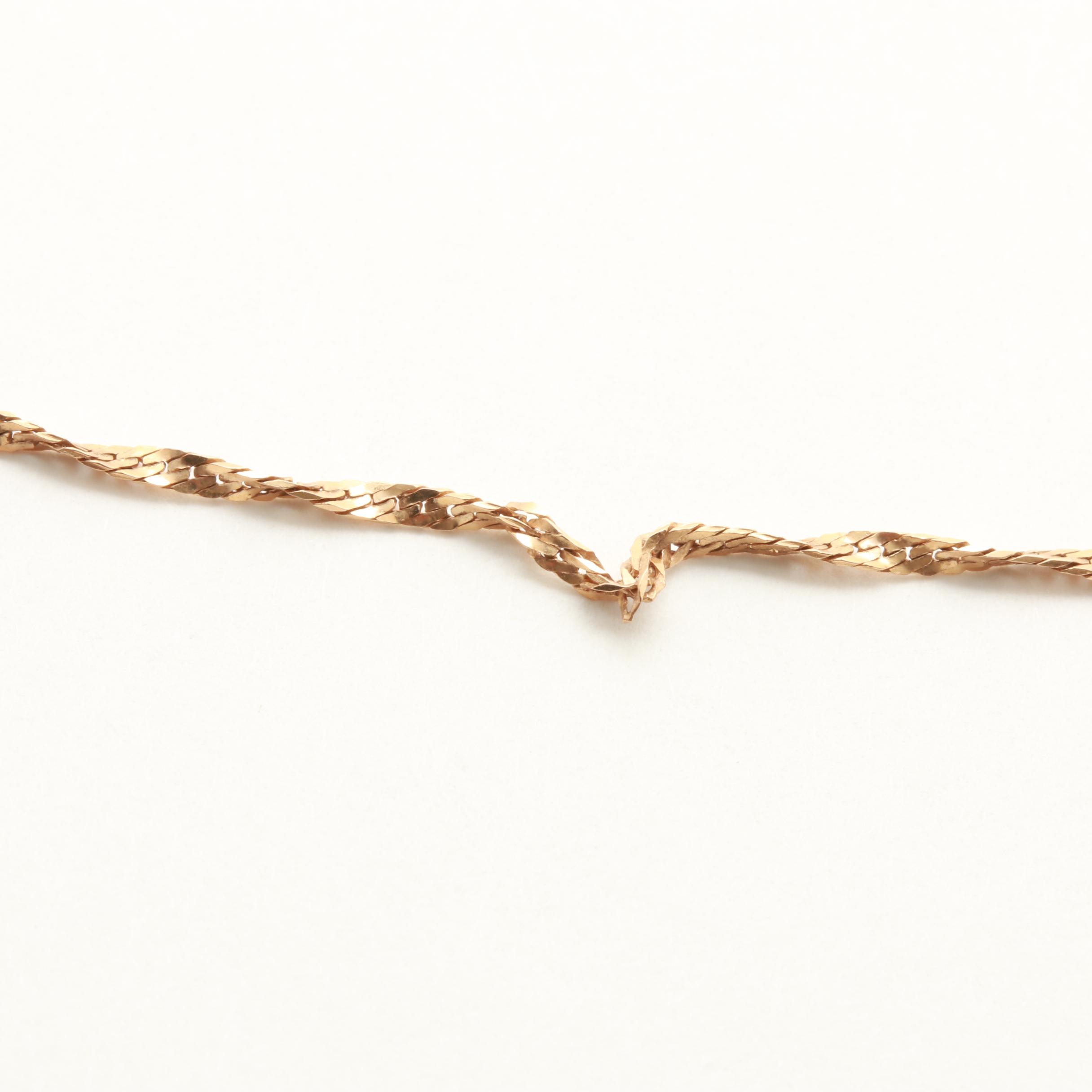 14K Yellow Gold Herringbone Chain Necklace