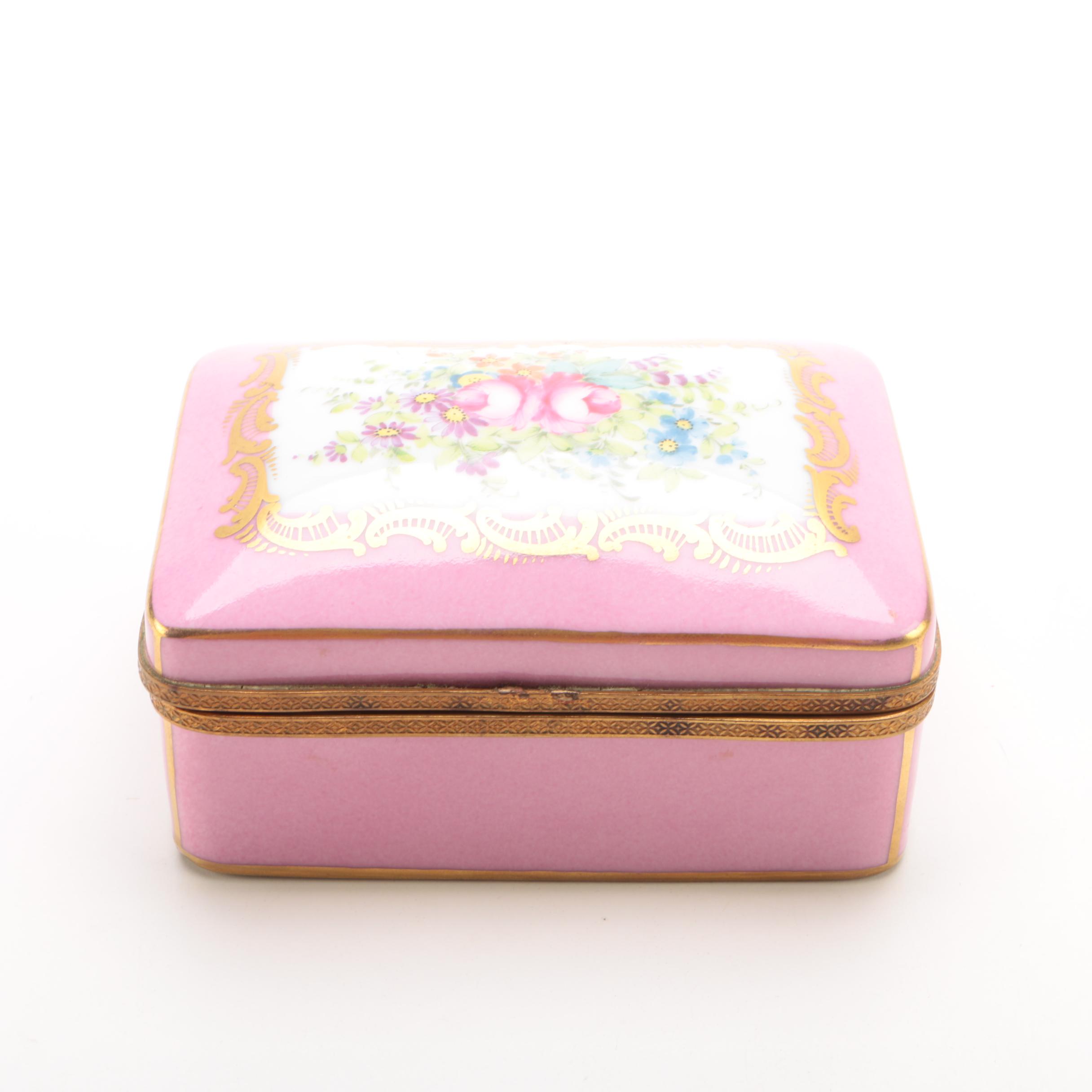 Hand-Painted Porcelain de Paris Floral Themed Trinket Box