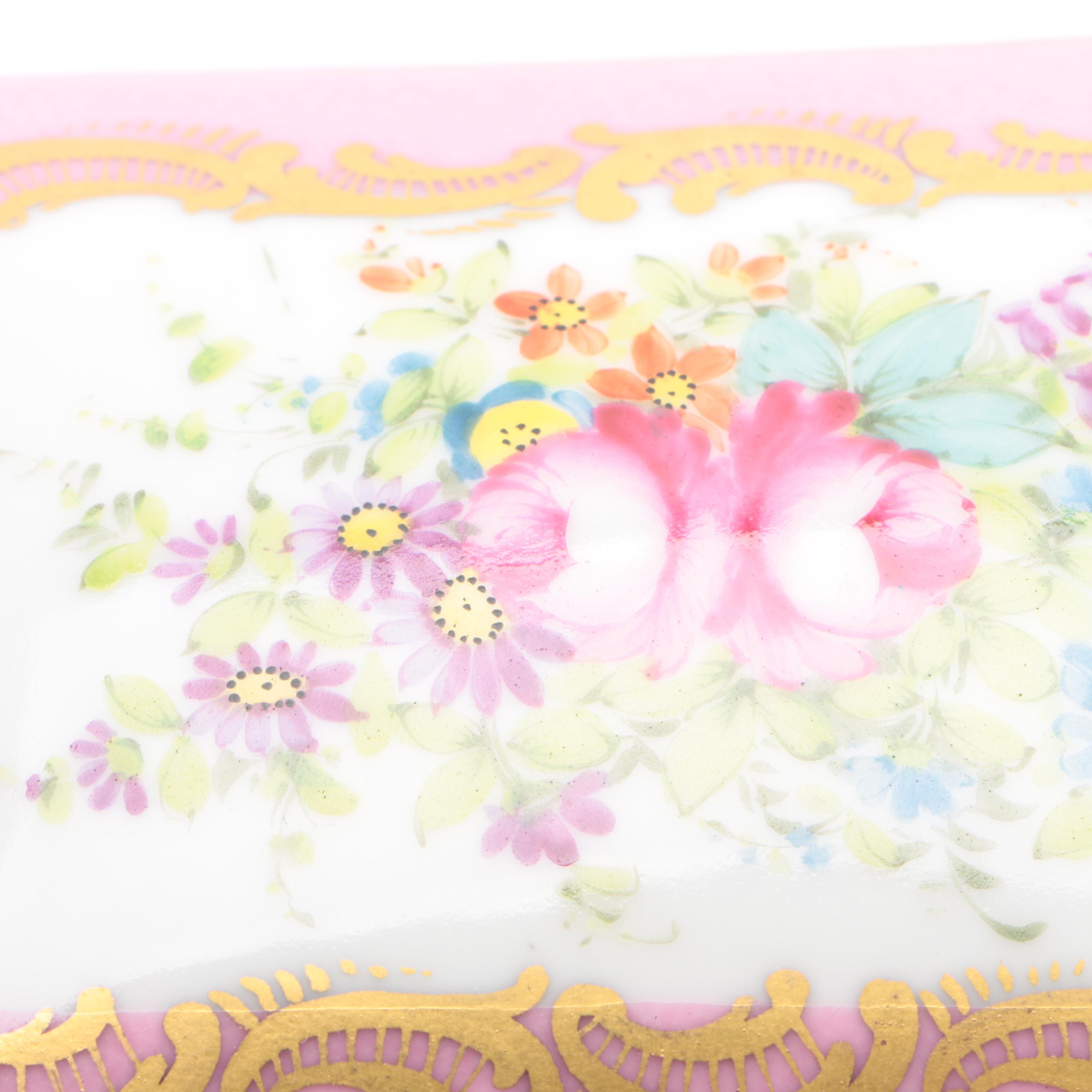 Hand-Painted Porcelain de Paris Floral Themed Trinket Box