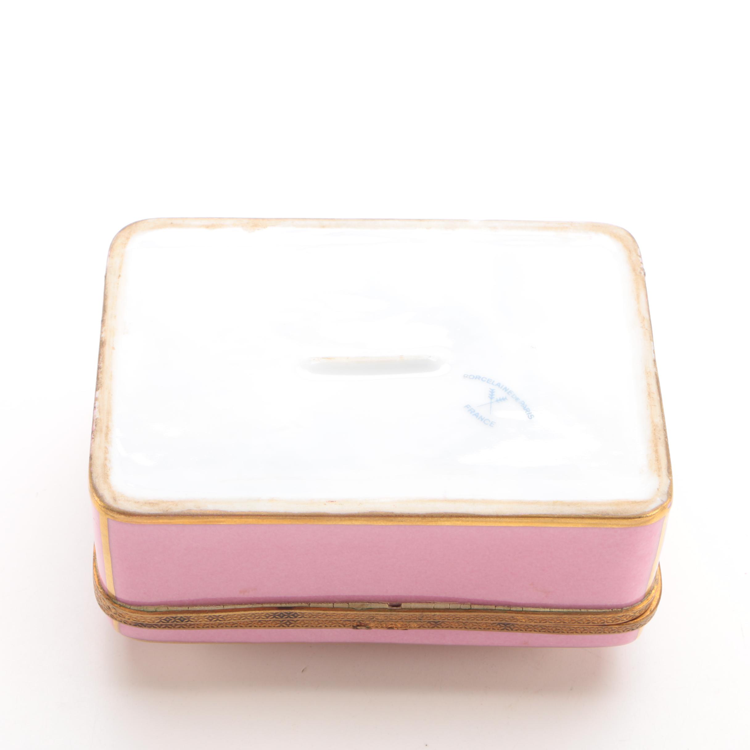 Hand-Painted Porcelain de Paris Floral Themed Trinket Box