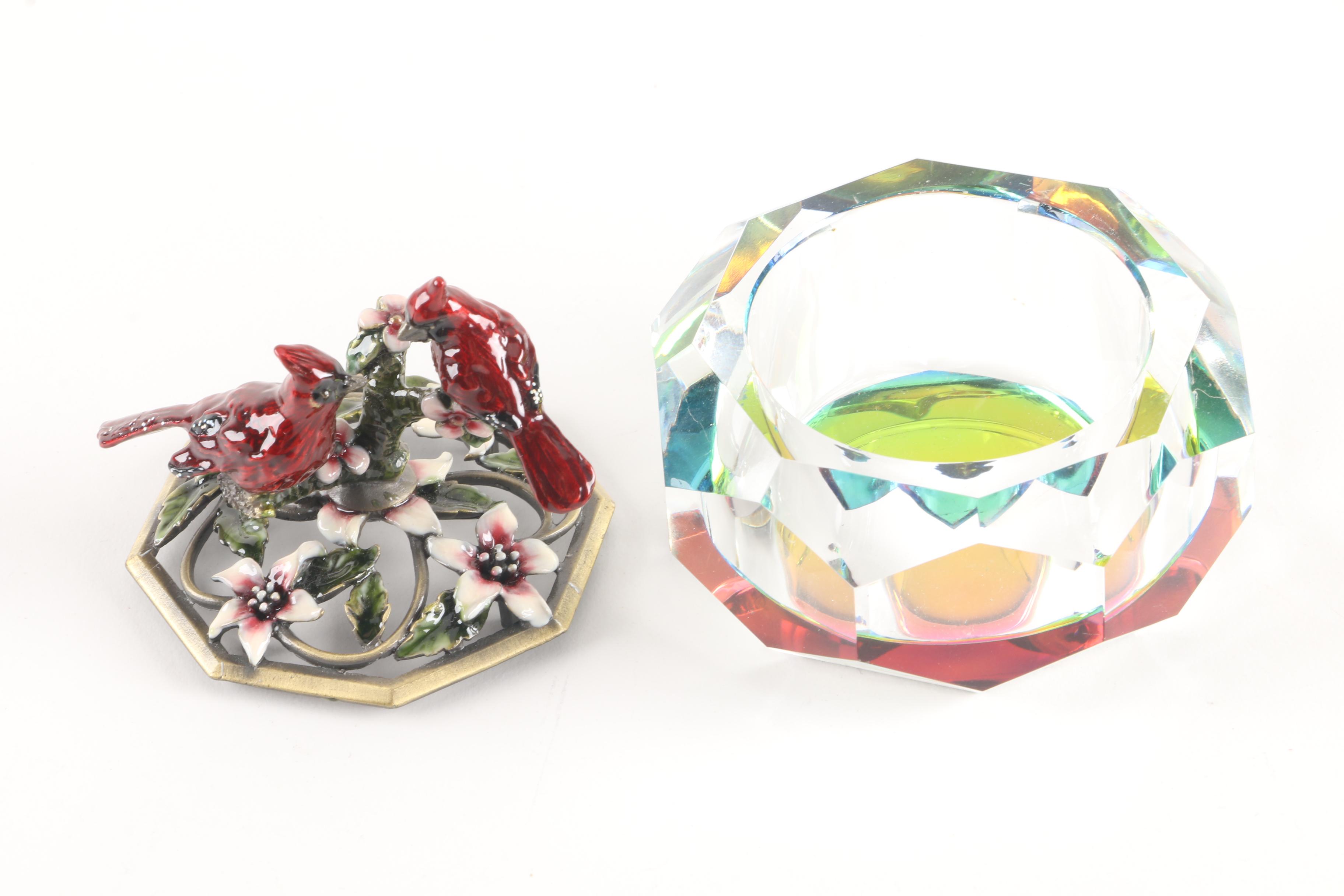 Cardinal Themed Enamel and Crystal Trinket Box
